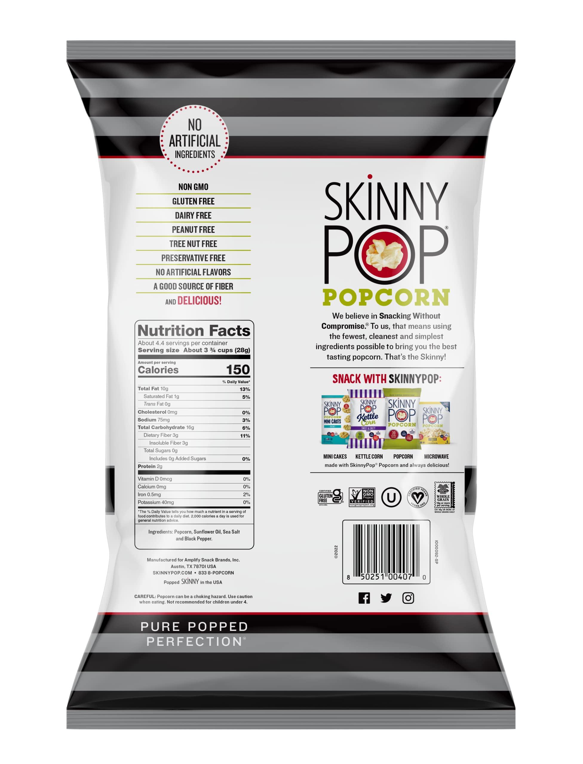 SkinnyPop SkinnyPop Sea Salt & Pepper Popcorn, Gluten Free, Non-GMO, Healthy Popcorn Snacks, Skinny Pop, 4.4oz Grocery Size Bag
