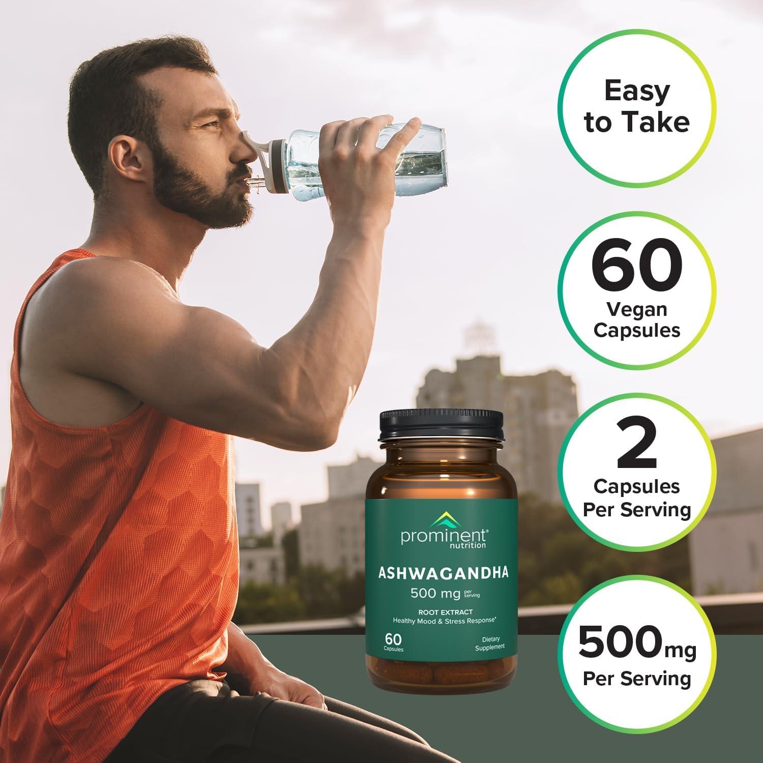 Prominent Nutrition Prominent Nutrition Ashwagandha Supplement, Clinically Researched Shagandha Root Extract for Healthy Mood and Stress Support, Standardized to 2.5% Withanolides, 500 mg, 60 Vegan Capsules