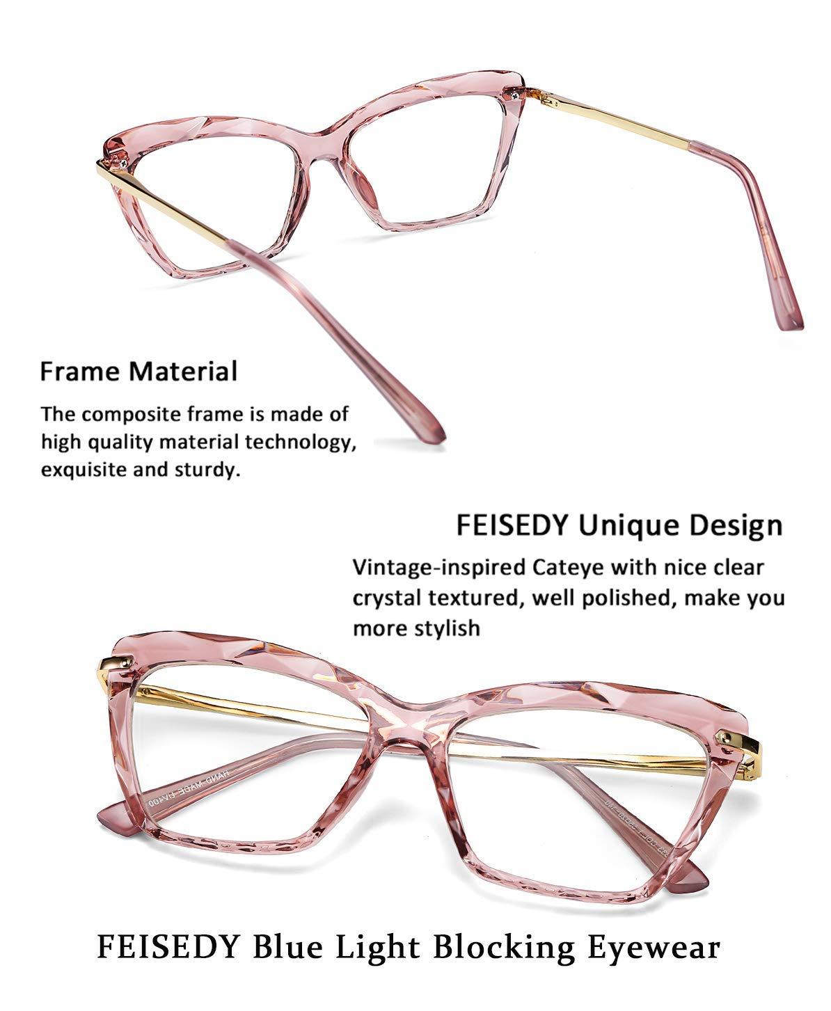 FEISEDY FEISEDY Crystal Cat Eye Glasses Frame Blue Light Blocking Computer Eyewear B2500