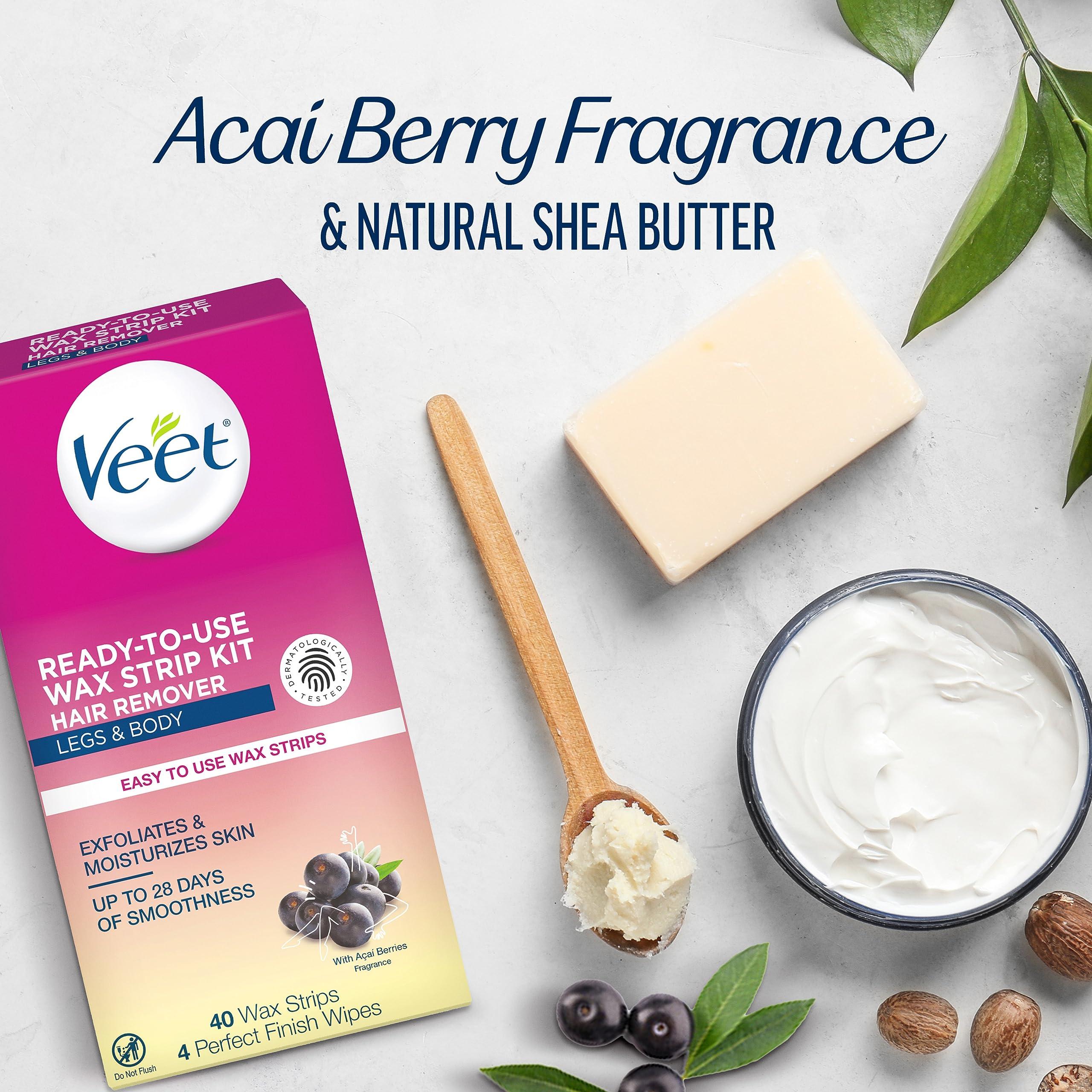 Veet Veet Ready-To-Use Waxing Kit For Women | Wax Strips For Body Hair Removal, Wax Kit For Ingrown Hair Treatment, Personal Care Product, Hair Remover | 40ct Waxing Strips, 4ct Body Wipes