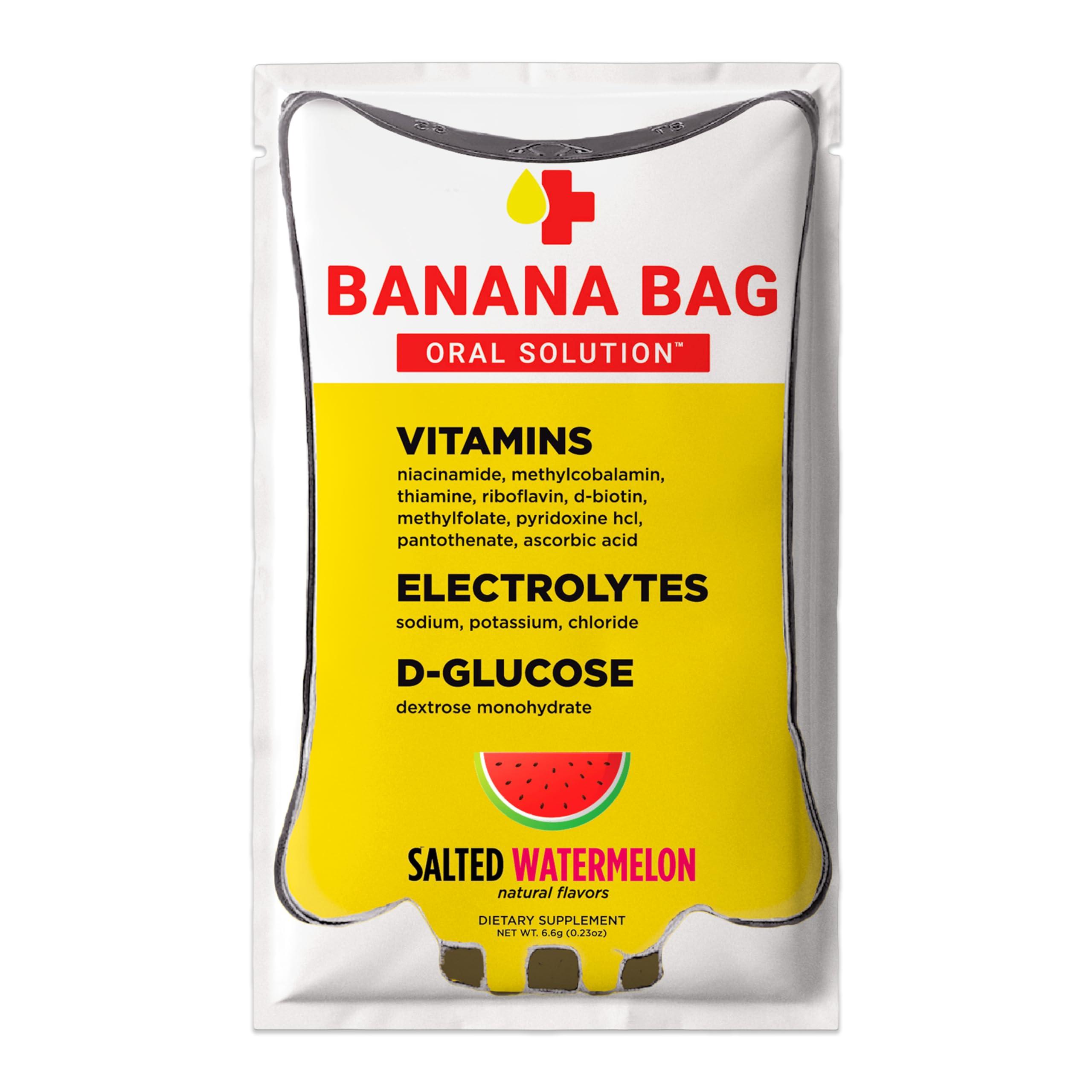 Banana Bag Oral Solution Banana Bag Oral Solution Packets Salted Watermelon 5pk | A Refreshing Blend of Electrolytes, Vitamin C, and B-Complex for Hydration and Energy. Convenient, Easy-to-Mix, and Perfect for Daily Use.