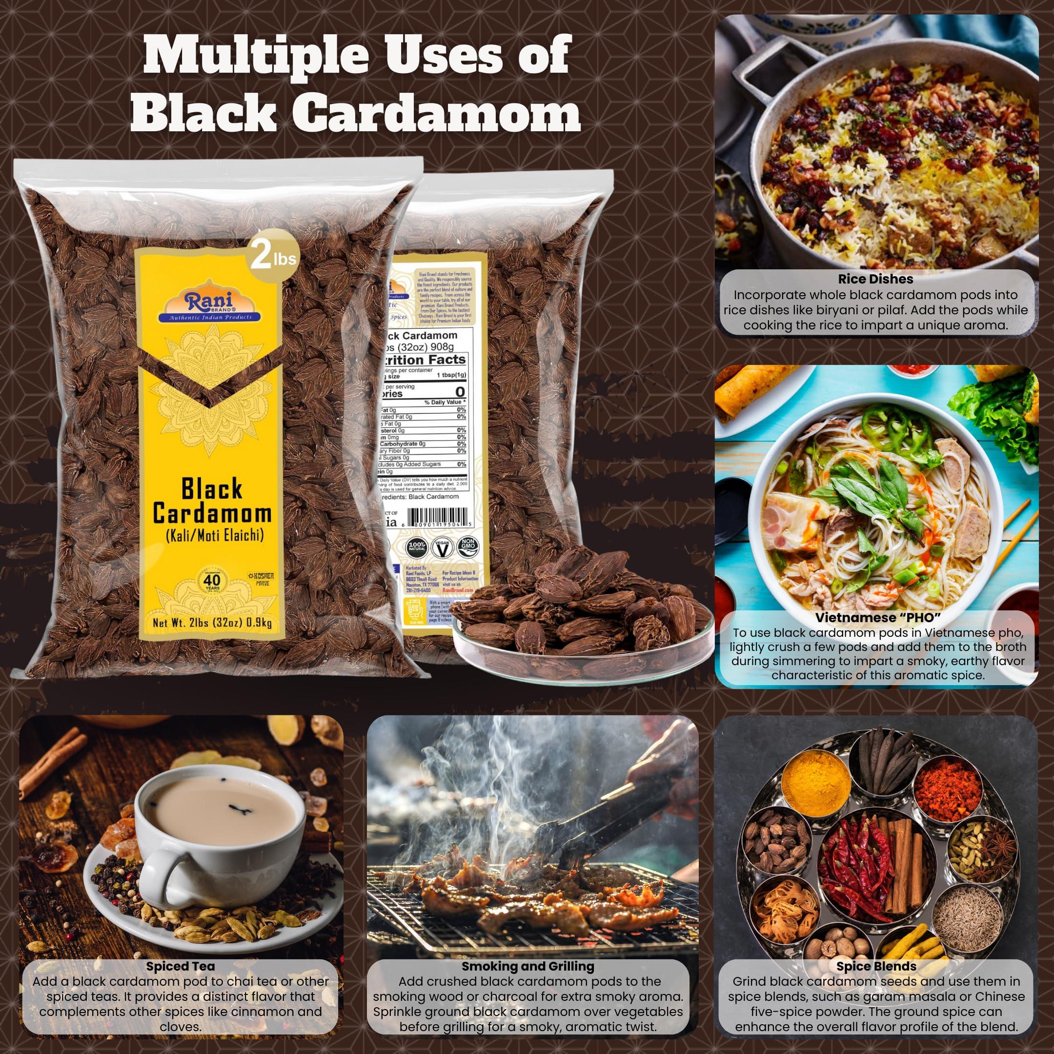 Rani Brand Authentic Indian Products Rani Black Cardamom Pods (Kali Elachi) Whole Indian Spice 32oz (2lbs) 908g Bulk ~ All Natural | Vegan | Gluten Friendly | NON-GMO | Kosher | Indian Origin