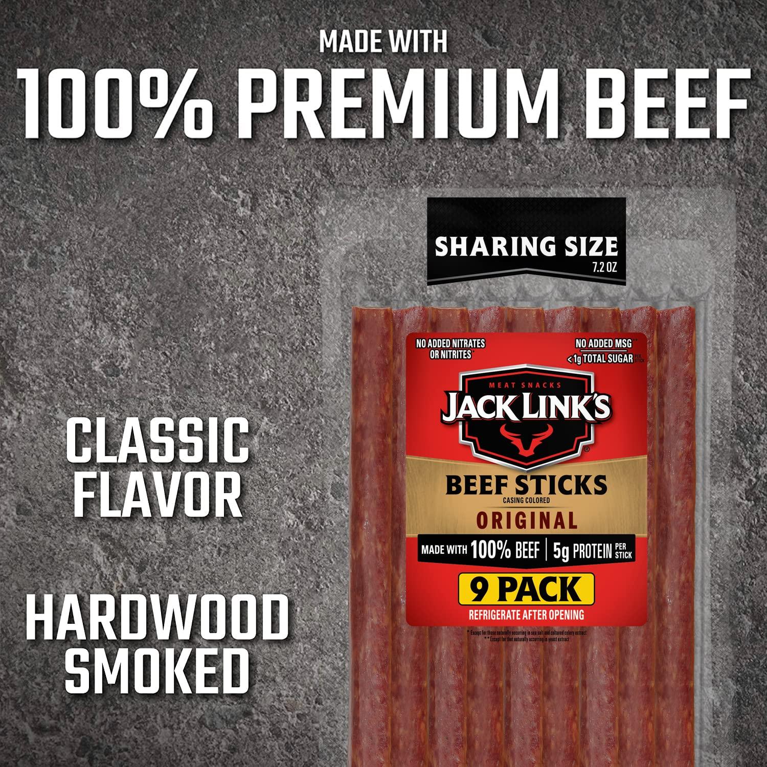 Jack Link's Jack Link's Beef Sticks, Original – Protein Snack, Meat Stick, Made with 100% Beef, No Added MSG** – 7.2 Oz.