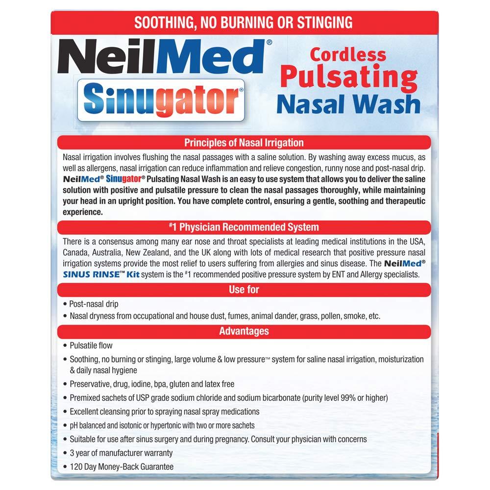 NeilMed NeilMed Sinugator Cordless Pulsating Nasal Wash Kit with One Irrigator, 30 Premixed Packets and 3 AA Batteries(Pack of 1)