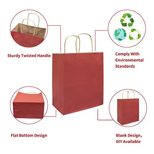 vanhel vanhel 50 PCS Wrapped Red Paper Gift Bags :8x4.25x10.5 Inch Paper Gift Bags with Handles, Paper Bags with Handles Ideal for Christmas, Halloween, Tetail, Commercial and Wedding Events