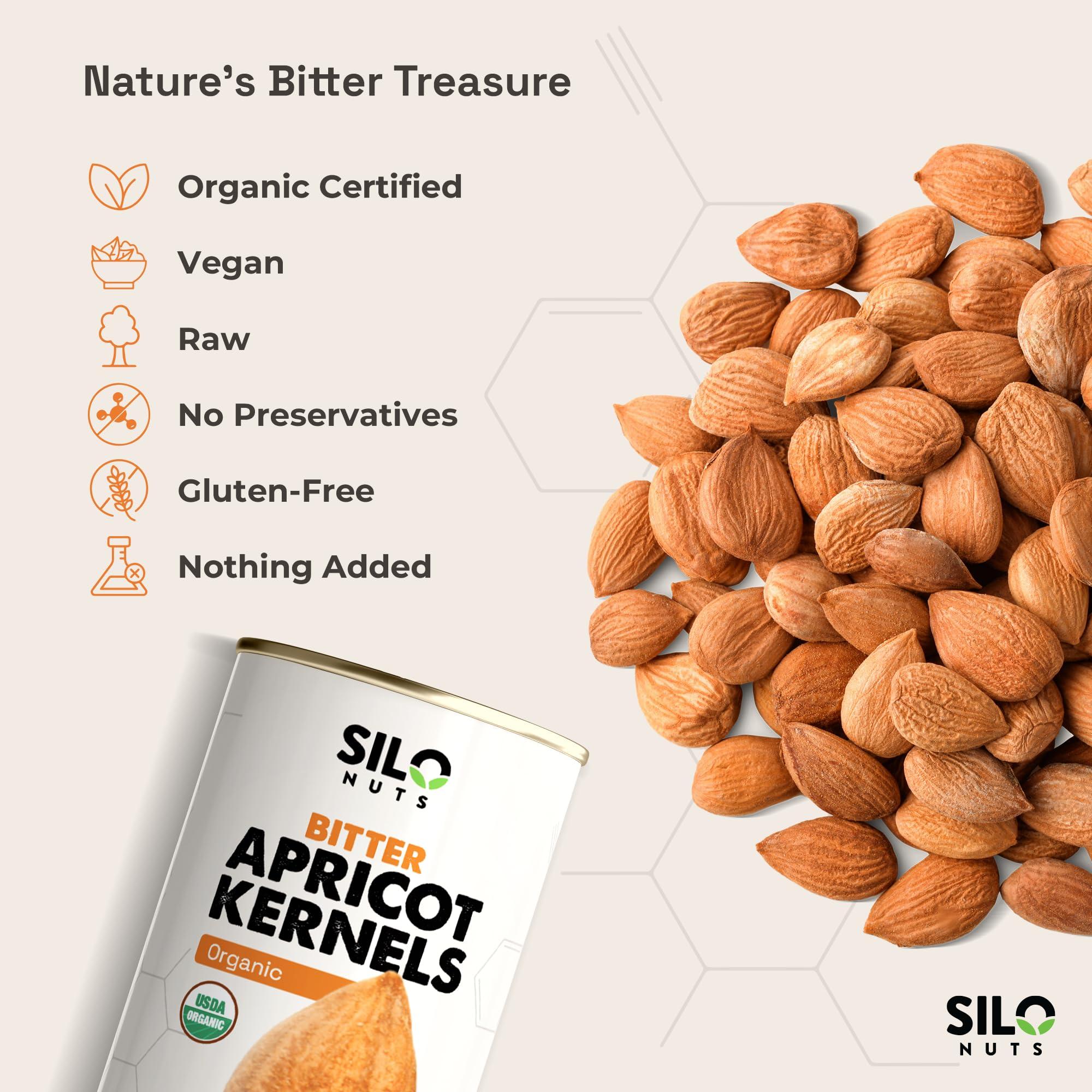 SILO NUTS SILO Nuts Organic Bitter Apricot Kernels - USDA Certified Organic Bitter Apricot Seeds - Natural & Non-GMO, Premium Quality Kernals, No Sulfur or Additives - 16 oz