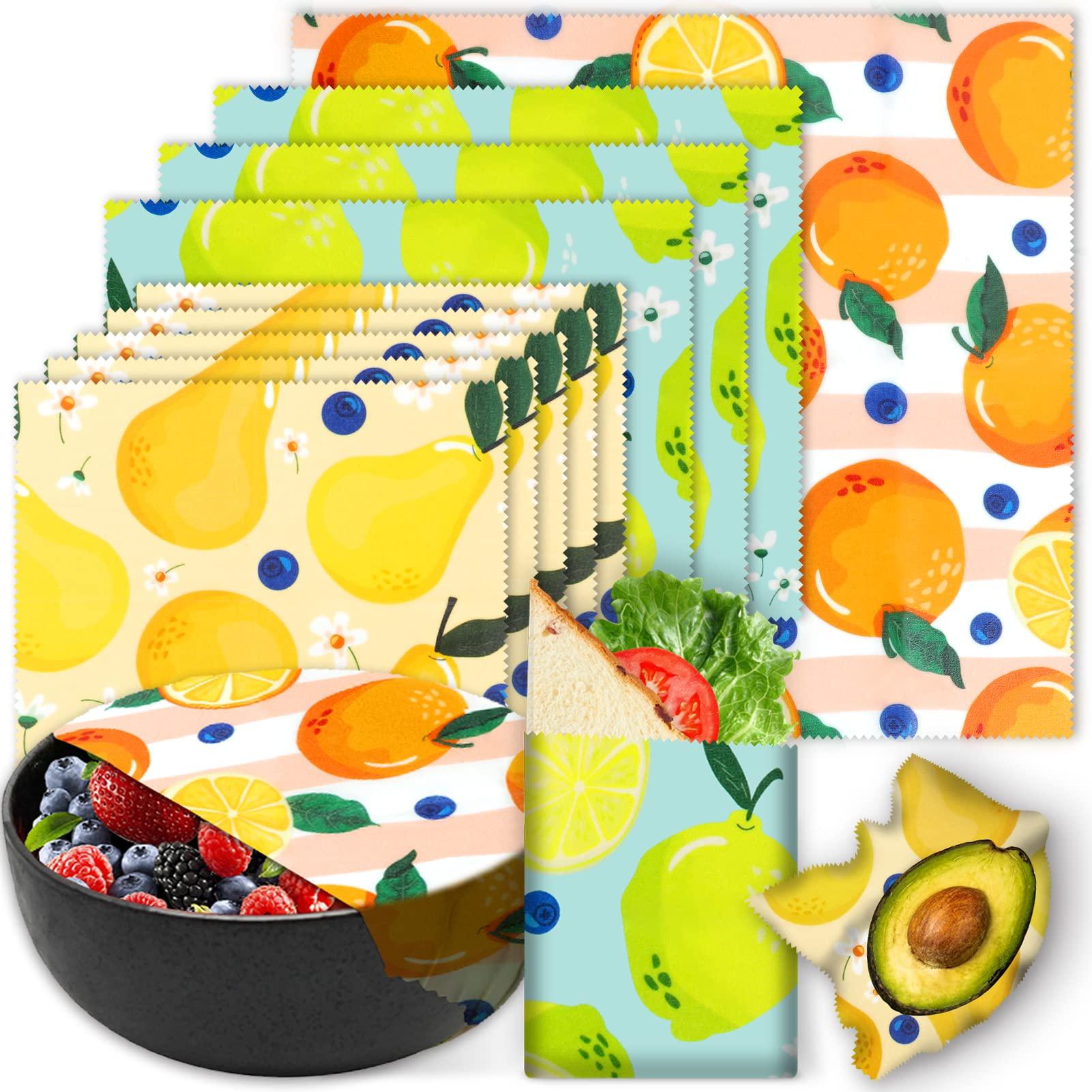 WDG Reusable Beeswax Wrap - 9 Pack, Beeswax Wraps for Food, Eco-Friendly Beeswax Food Wrap, Organic, Sustainable, Biodegradable, Zero Waste, Plastic-Free Food Storage (1L Orange | 3M Lemon | 5S Pear)