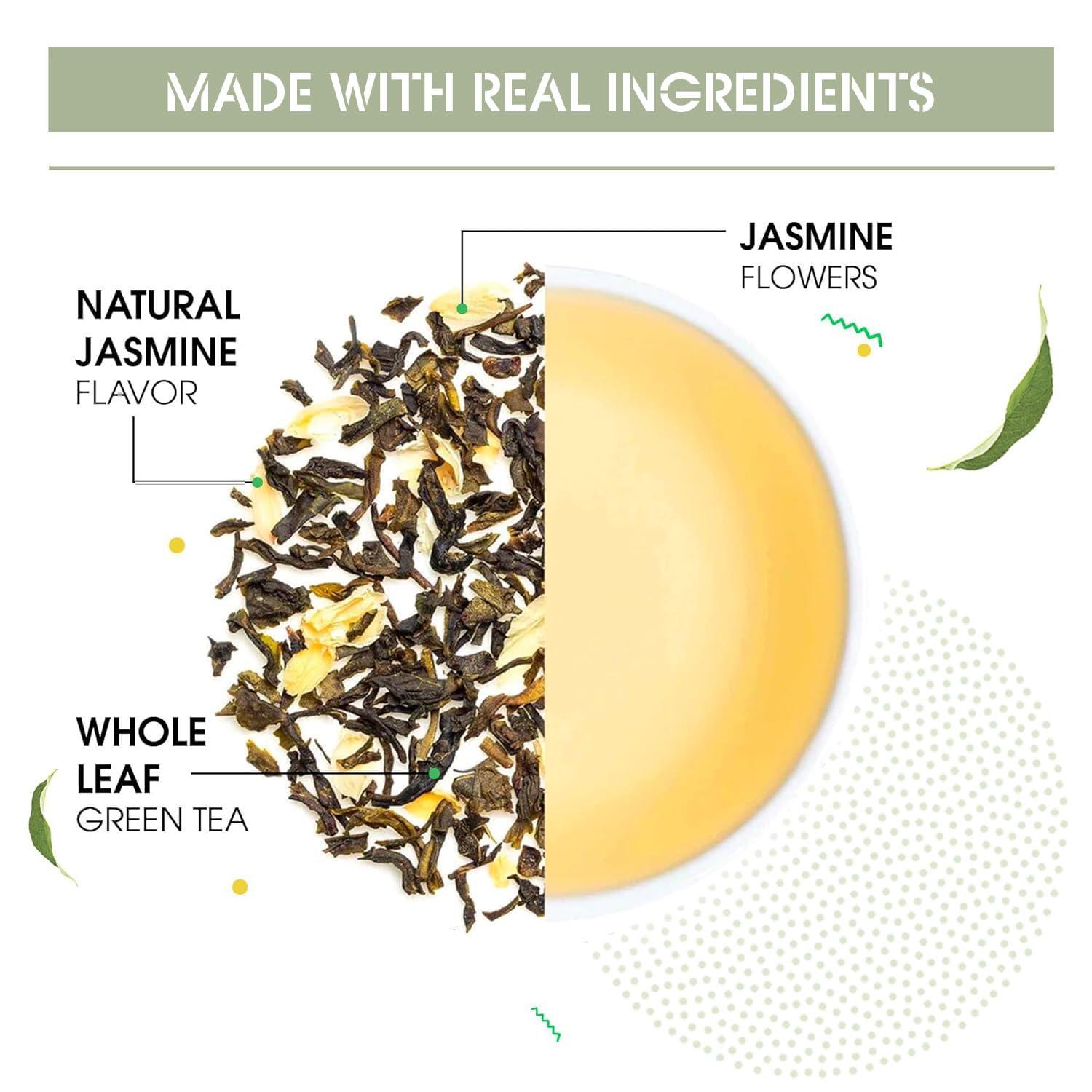 Teabox Teabox Premium ORGANIC Green Tea With Jasmine Flowers And Natural Flavours | 100% Whole Leaf Green Tea From The Himalayas | USDA ORGANIC (50 Count (Pack of 1))