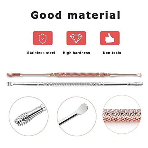 TFK.XTAY Spring Ear Wax Cleaner Tool Set Ear Cleaner Ear Cleaner Tool Ear Wax Removal Spoon Double Ended with Stainless 360 Spiral Ear Massage Cleaning Tool Ear Cleaner Cleaning Brush and Storage Box 2PCS