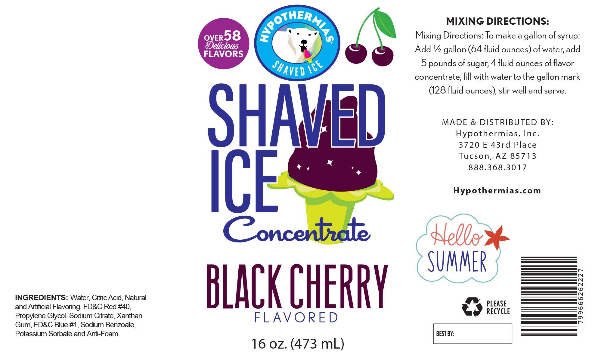 Hypothermias Hypothermias Black Cherry Hawaiian Snow Cone Unsweetened Flavor Concentrate, 16 Fl Oz Size (must add sugar and water)