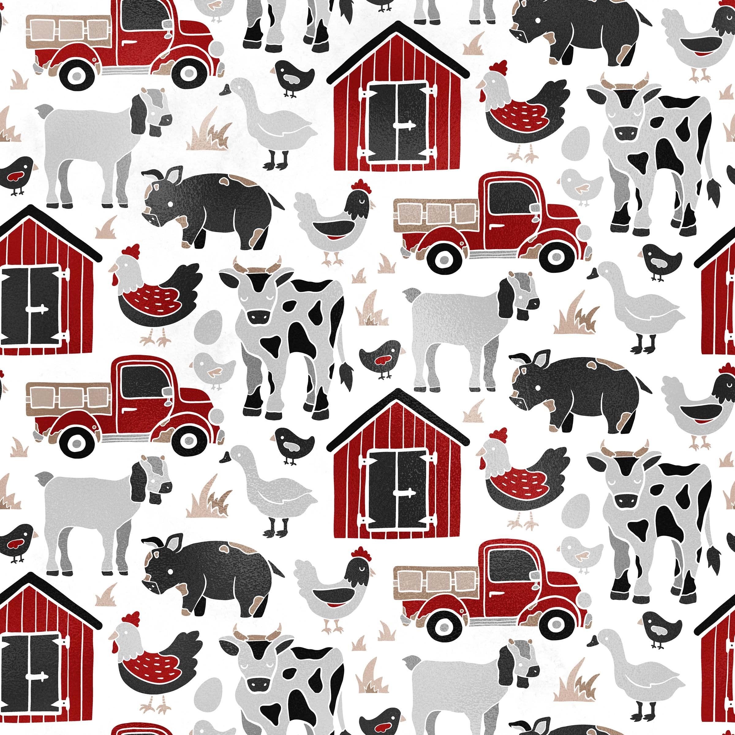 Generic Black White Red Barn Farm Animal Wrapping Paper Premium Barnyard Gift Wrap Party Shower Decoration (12 foot x 30 inch roll)