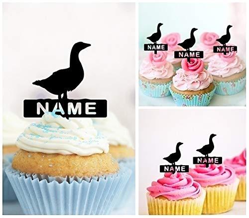 jjphonecase TA1031 Goose Barn Yard Animal Farm Silhouette Party Wedding Birthday Acrylic Cupcake Toppers Decor 10 pcs with Personalized Your Name