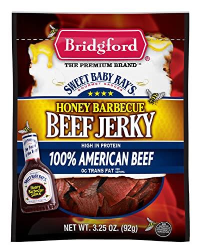 Bridgford Bridgford Sweet Baby Rays Beef Jerky Honey BBQ 3.25 oz Pack of 6 - High Protein Jerky for Midday Energy Boost or Post Workout Snack - Naturally Smoked Ready-to-Eat Meat Snacks for On the Go Snacking