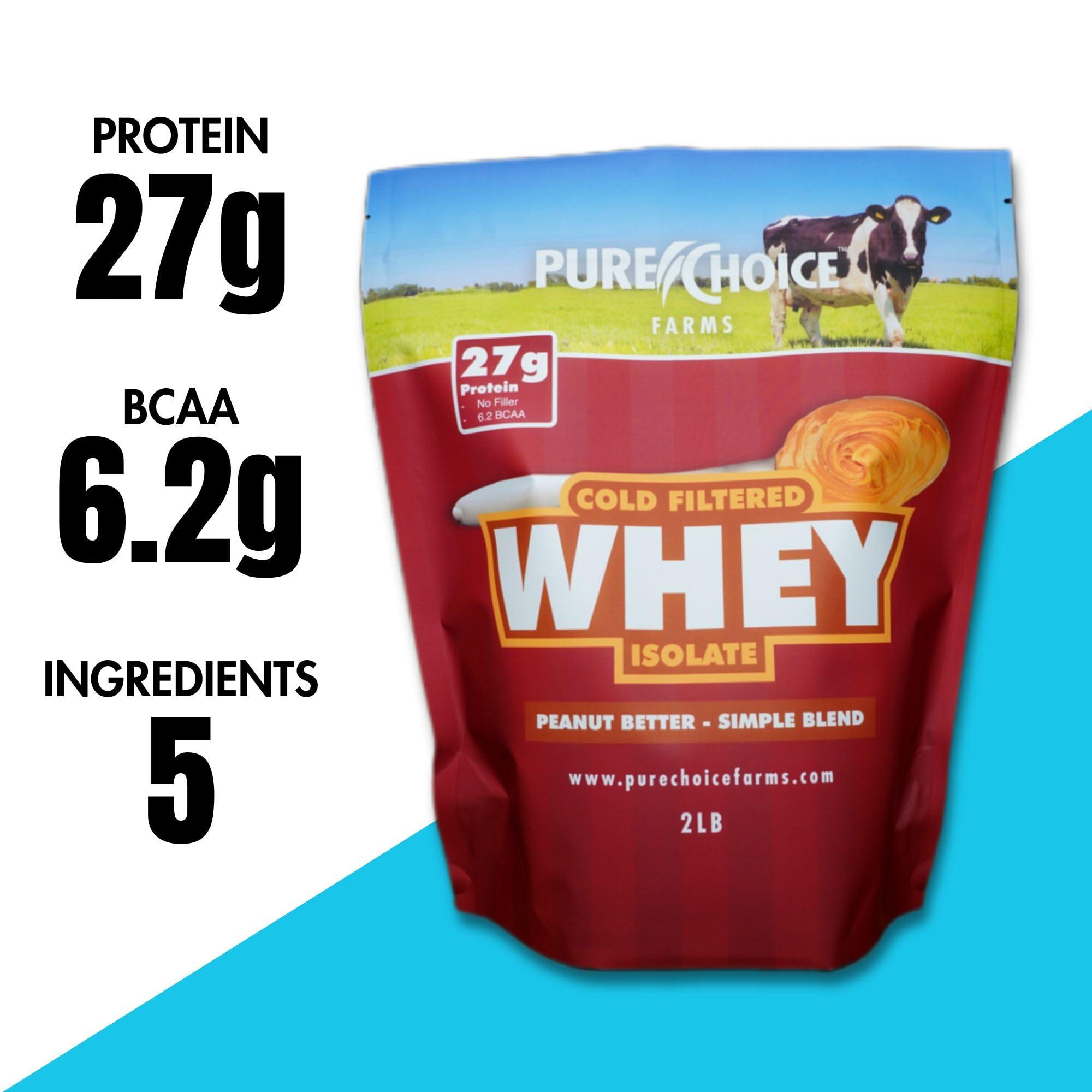 Pure Choice Whey Pure Choice Peanut Butter Whey Isolate Protein Powder, 27g Protein & Low Fat, Best Cold Filtered & Undenatured Whey, No Fillers Or Artificial Sweeteners (Peanut Better, 2 lb)