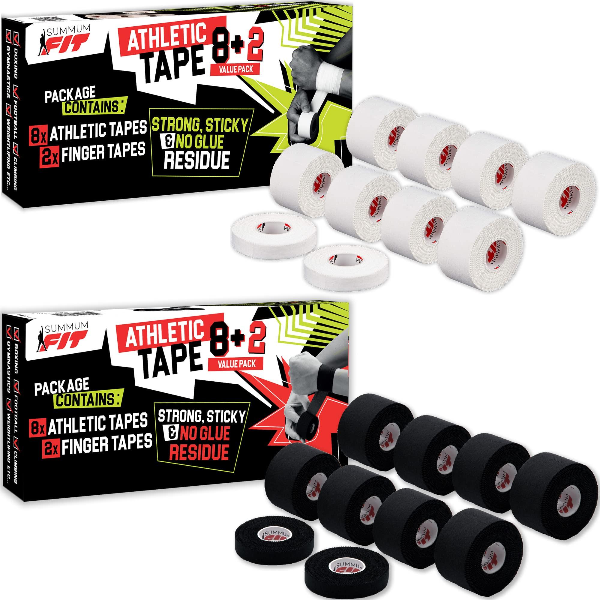 Summum Fit Summum Fit Black & White Athletic Tape Extremely Strong: 16 Rolls + 4 Finger Tape. Easy to Apply & No Sticky Residue. Sports Tape for Boxing, Football, or Climbing. Enhance Joints Protection Now