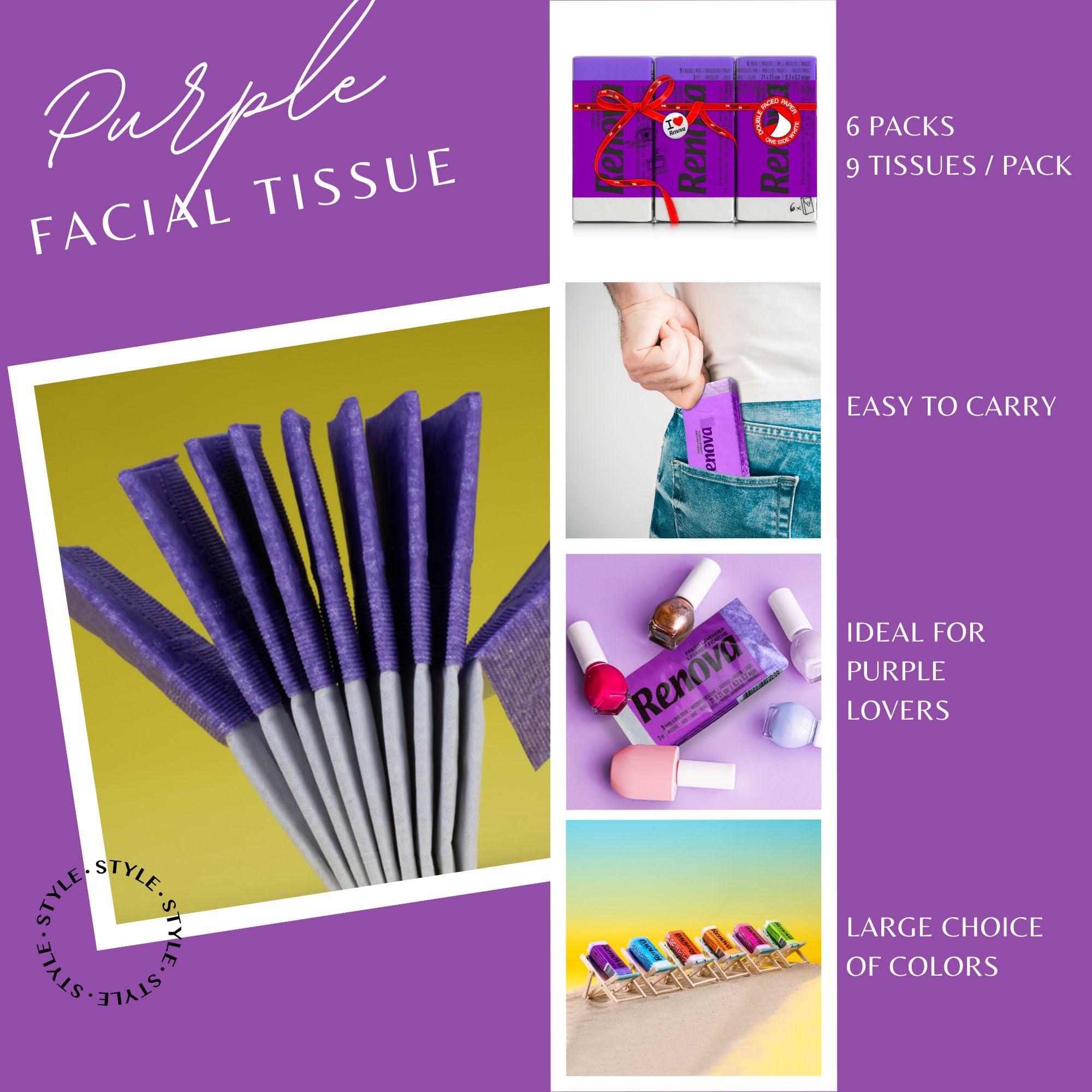Roll-lux Renova Scented Pocket Tissue - 9 Tissues/Pack - 3-Ply (6 Pocket Packs, Purple Lavender)