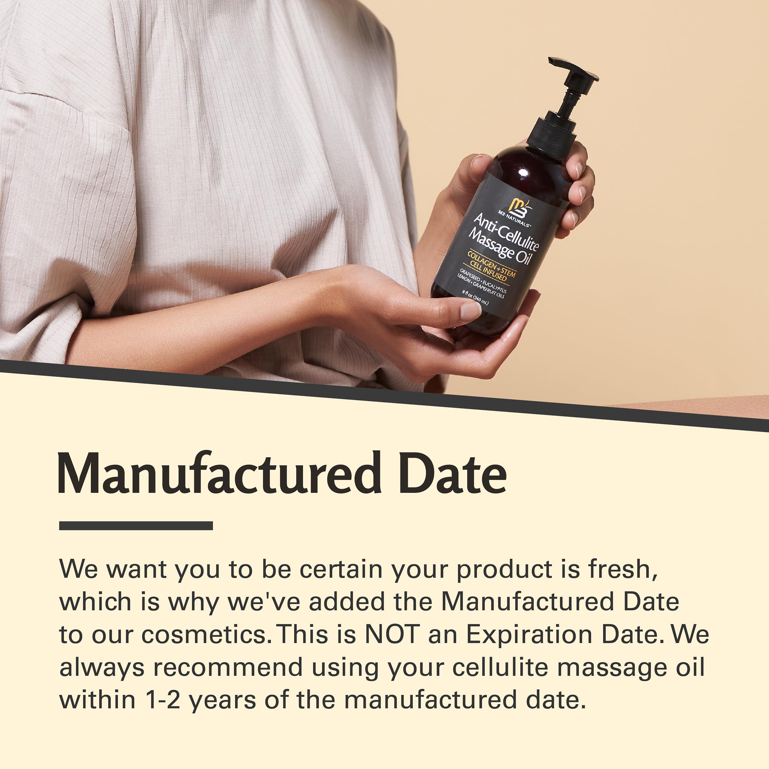 M3 Naturals Anti-Cellulite Massage Oil, 2 Pack, Collagen and Stem Cell Skin Tightening Therapy for Women, 8 Fl Oz Each by M3 Naturals