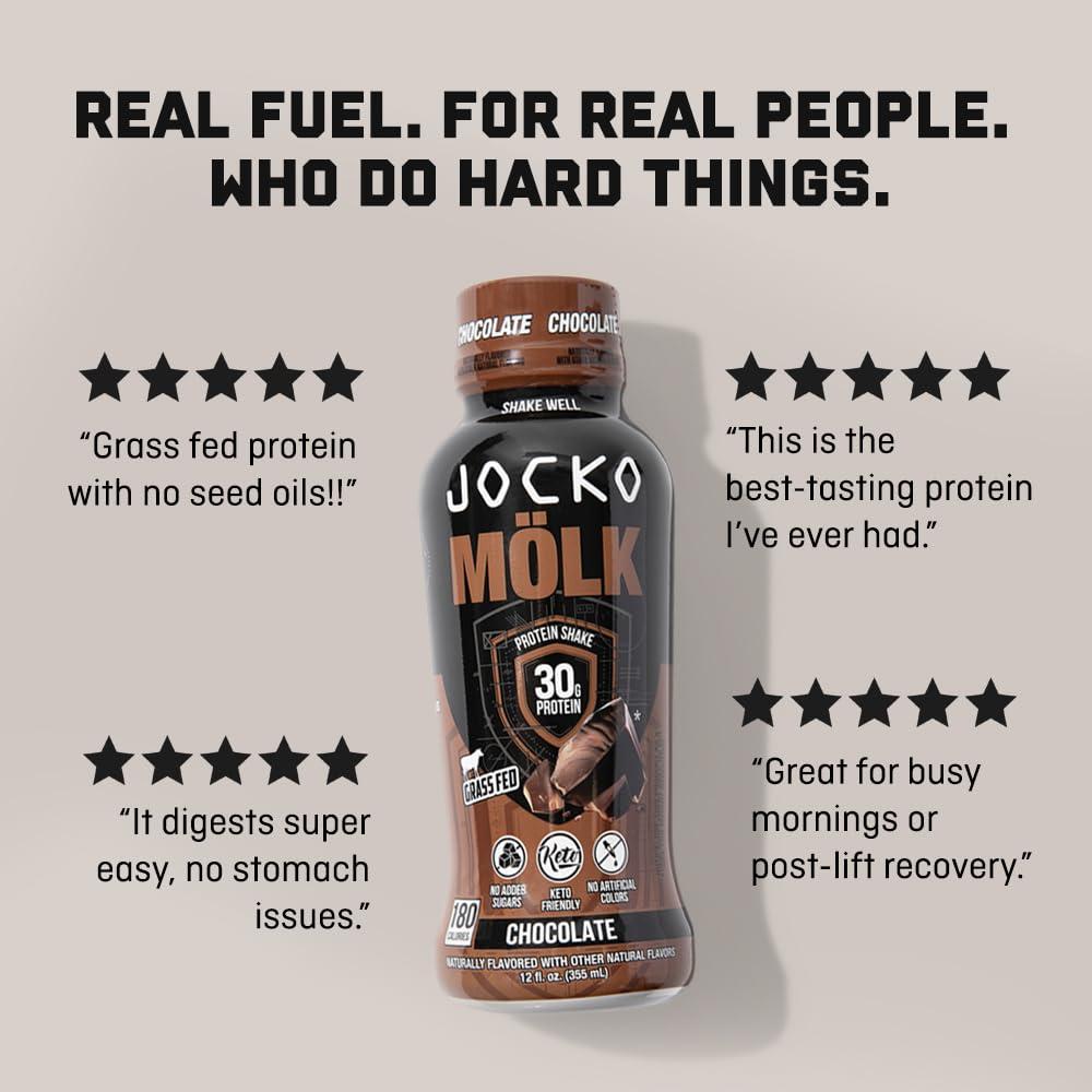 Jocko Fuel Jocko Mlk 30g Grass Fed Protein Shakes No Added Sugar Protein Drinks KETO Friendly - Ready to Drink 12 FL Oz (Pack of 12) Vanilla
