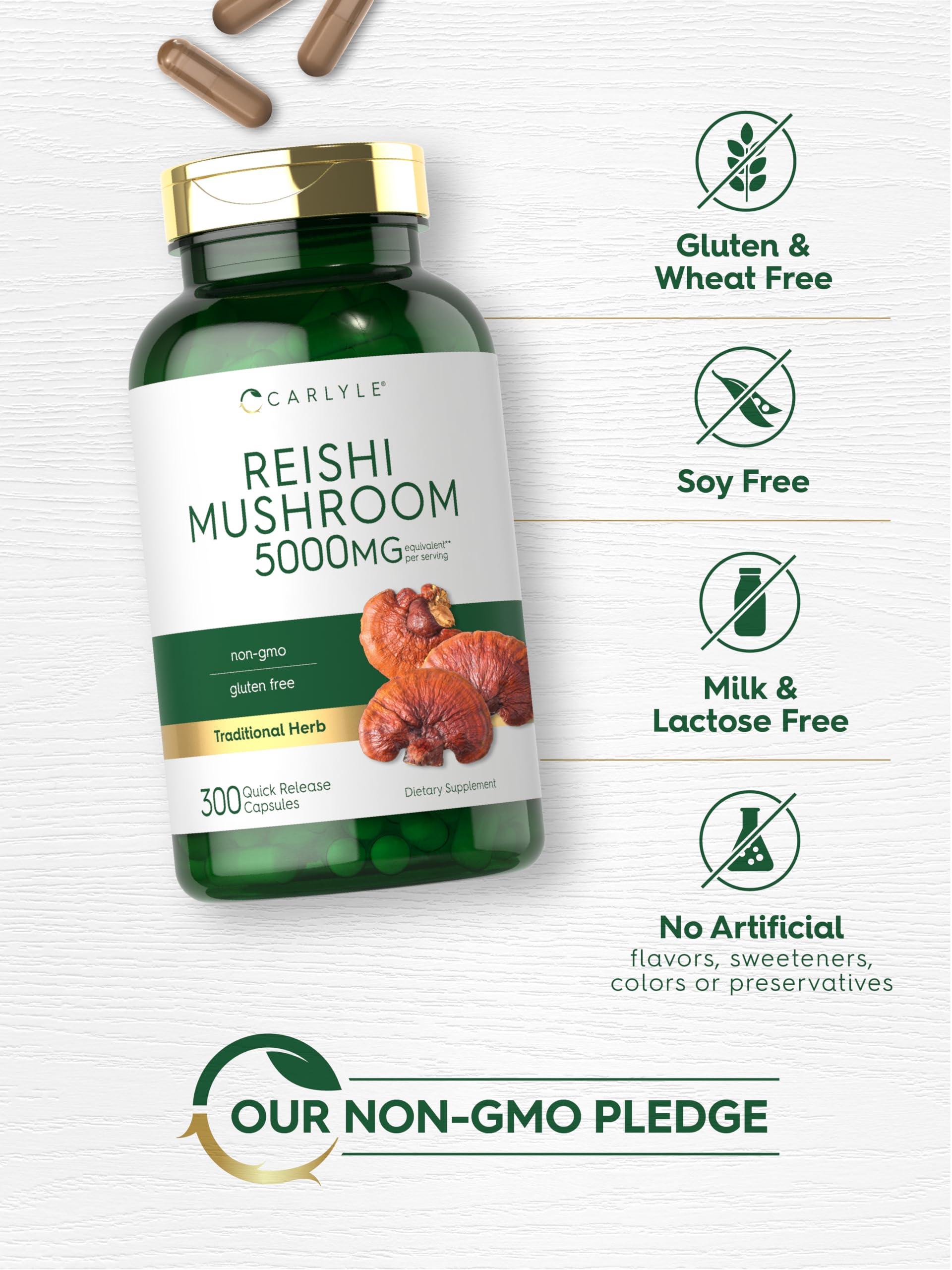Carlyle Carlyle Reishi Mushroom Supplement 2500mg | 300 Capsules | Non-GMO, Gluten Free Reishi Mushroom Extract