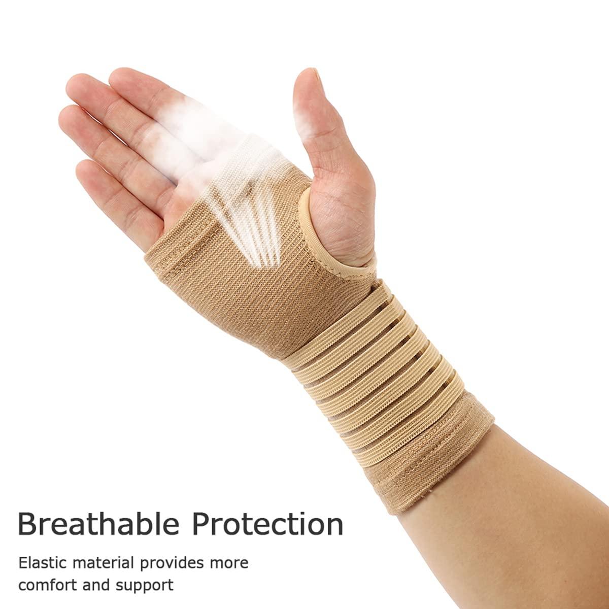 Muyoka Muyoka 2pcs Wrist Bandage Support Women\'s Wrist and Hand Sleeve Beige Wrist Hand Support Gloves Elastic Wrist Support with Strap for Sprains Injury or Sports