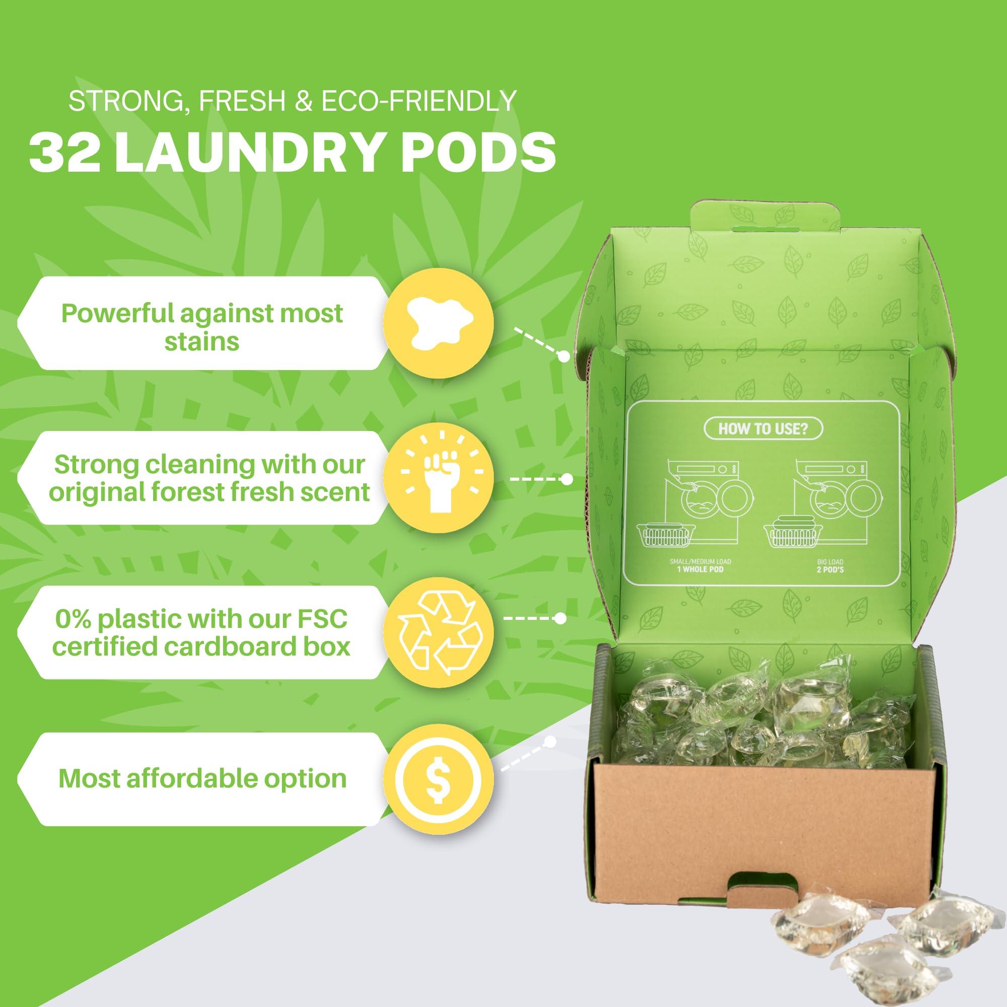 Greenseedz Greenseedz Eco Friendly Laundry Detergent Pods, 32 Pods, Powerful Stain And Odor Removal, Skin Friendly, Rainforest Fresh Scent, Biodegradable and Sustainable Laundry Pods, HE Compatible