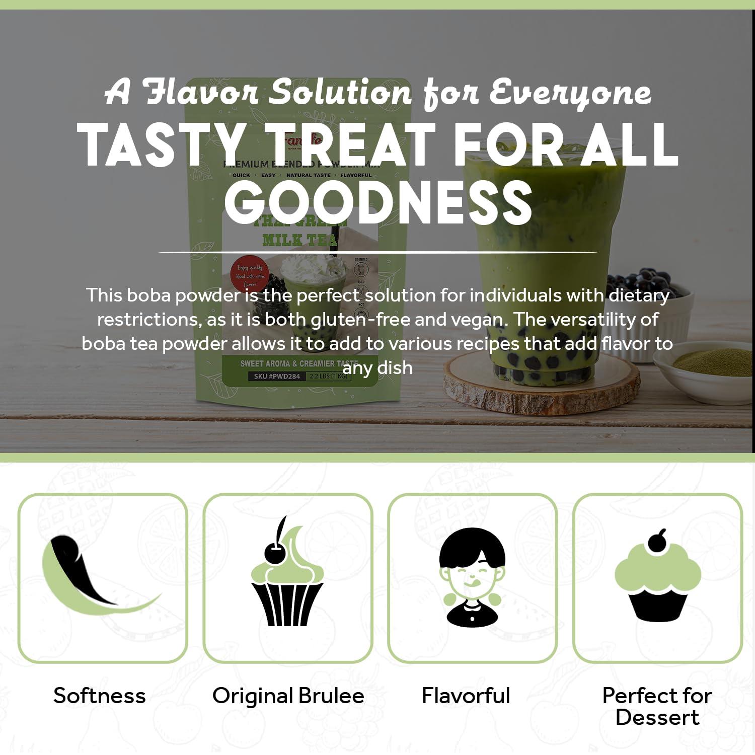 Fanale Fanale Premium Thai Green Bubble Tea Flavoring Powder for Boba Tea| Perfect for Baking, Smoothies, Desserts and Drinks | Instant Boba Bubble Tea Powder for Milk Tea - 2.2 Pounds (Pack of 20)