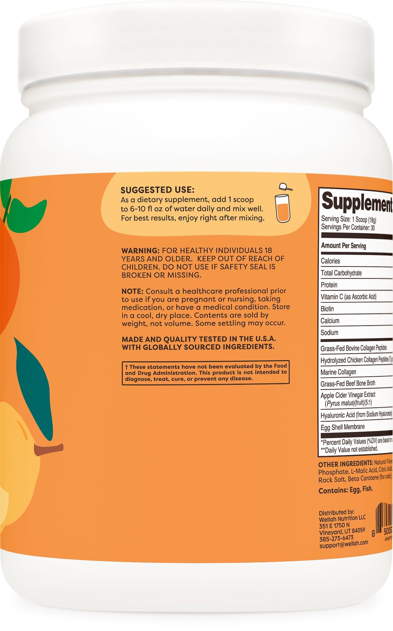 Wellah Wellah The Afterglow Multi Collagen Protein + Beauty (30 Servings, Orange Mango) - Hair, Skin, Nail & Joint Support - Non-GMO and Gluten Free