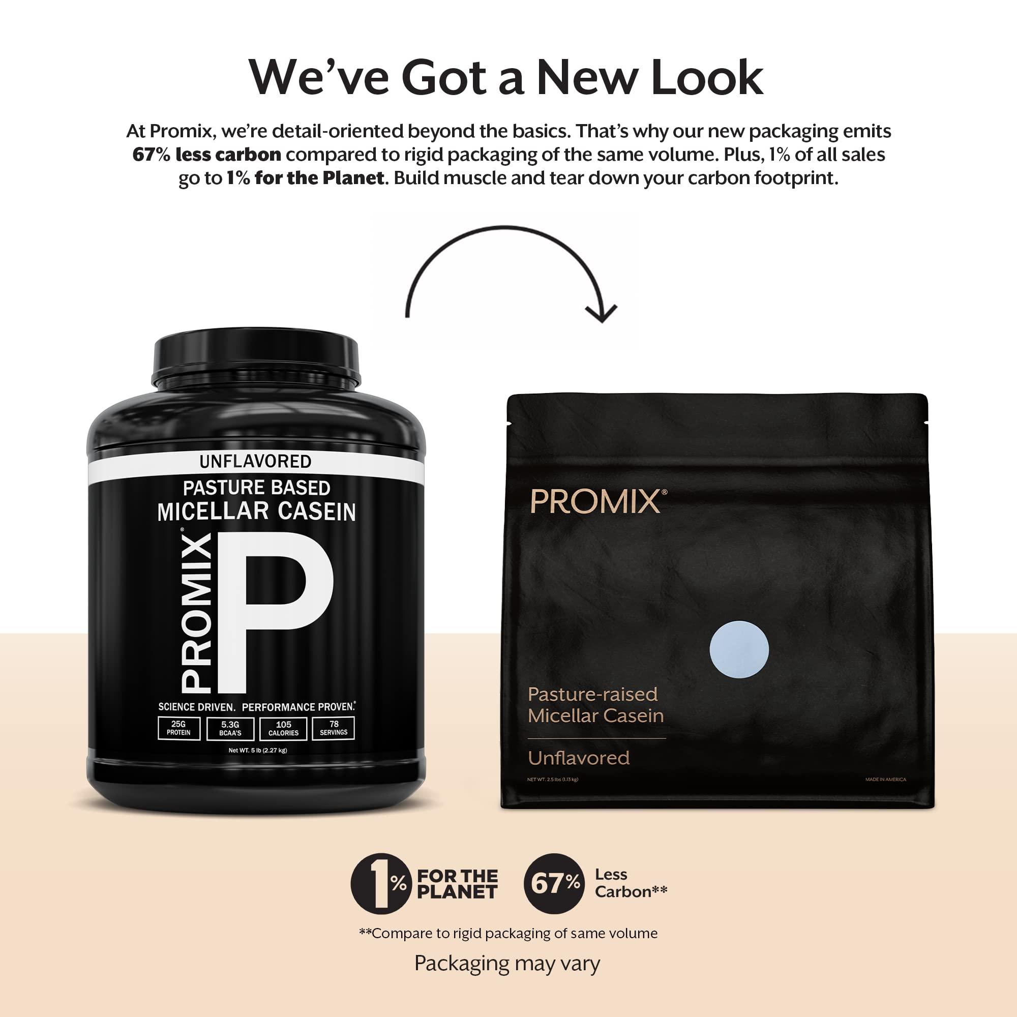 ProMix Nutrition Promix Casein Protein Powder, Unflavored - 5lb Bulk - Grass-Fed & 100% All Natural - Slow & Sustained Recovery ­Post Workout Fitness - Shakes, Smoothies, Baking & Cooking Recipes - Gluten-Free