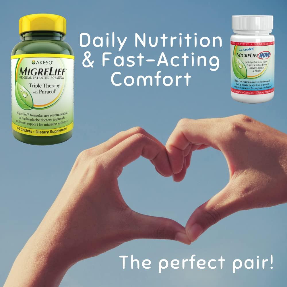 MigreLief MigreLief® Nutritional Support Kit for Migraine & Headache Sufferers Original Daily Formula Now Fast-Acting/As-Needed Formula - Supplement Bundle Pack - 1 Month Supply
