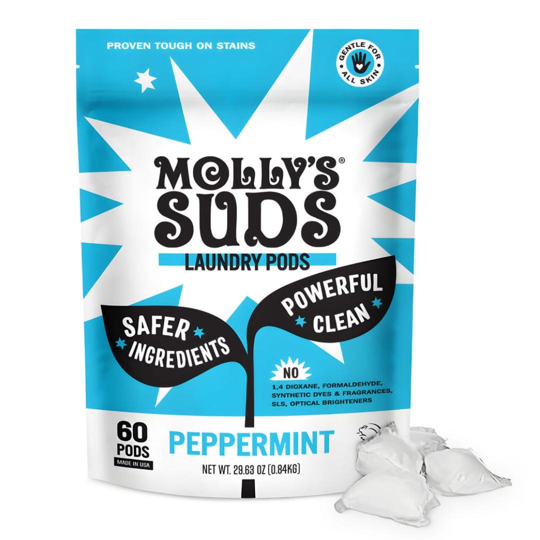 Molly's Suds Molly's Suds Laundry Detergent Pods | Natural Detergent for Sensitive Skin | Ultra Concentrated and Stain Fighting | Peppermint - 60 Count