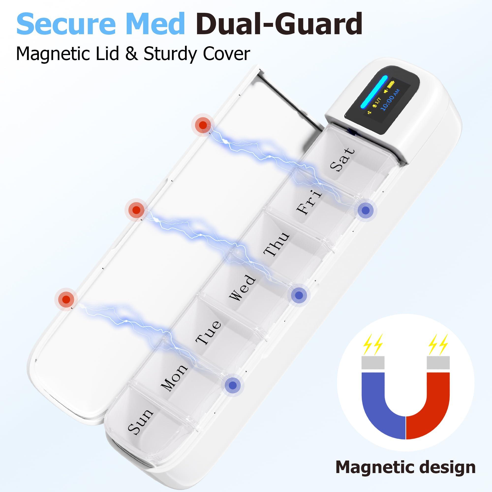 Daviky Daviky Smart Pill Organizer with Alarm, Bluetooth Daily Once a Day Pill Dispenser 7 Day with APP, Weekly Travel Pill Case, Portable Pill Reminder for Medicines, Supplements and Vitamins (White)