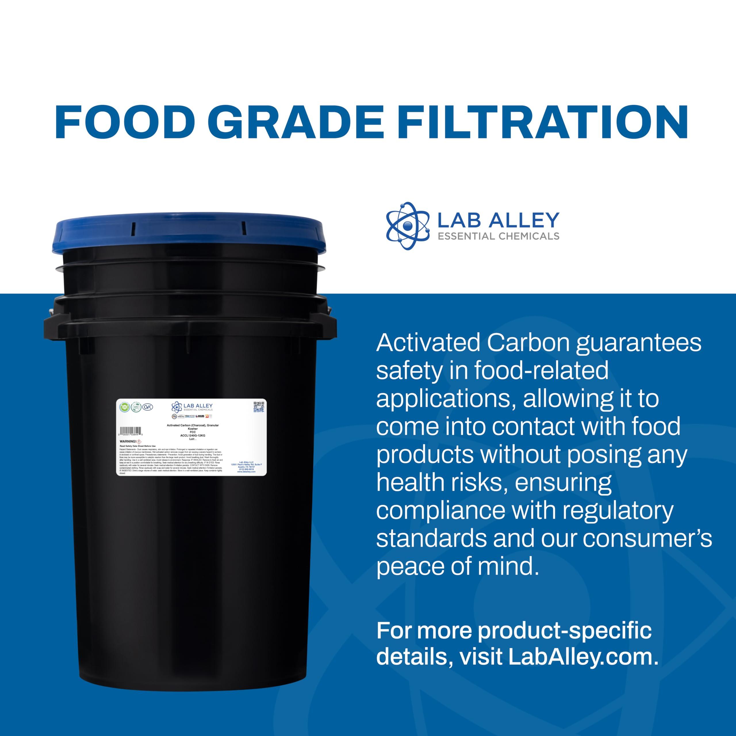 Lab Alley Lab Alley Activated Carbon (Charcoal), Granular, Food Grade, Kosher Certified, GMO-Free, Ideal for Water and Air Filtration, Skin Care, and More - 12 Kilograms (26.5lbs)