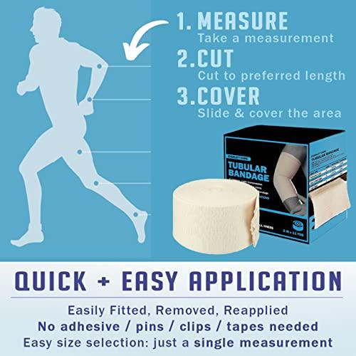 EVERLIT EVERLIT Elasticated Tubular Support Bandage | Stockinette Tubing for Large Arm, Knees, Legs | Light to Moderate Compression Bandage Roll for Tissue Support (Size F | 4\" x 11 yd)