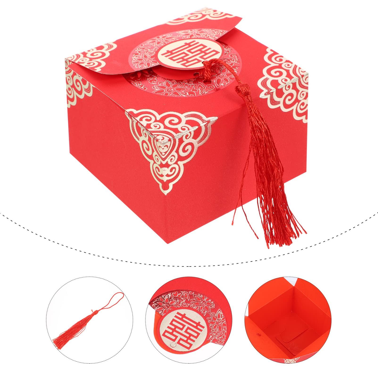 BESTOYARD BESTOYARD 20pcs Boxes Chinese Candy Box Cookie Container Red Tassel Wedding Candy Containers Chinese Tassel Wedding Party Favor Gift Packing Box Souvenir Box Chocolate Box Bride Paper