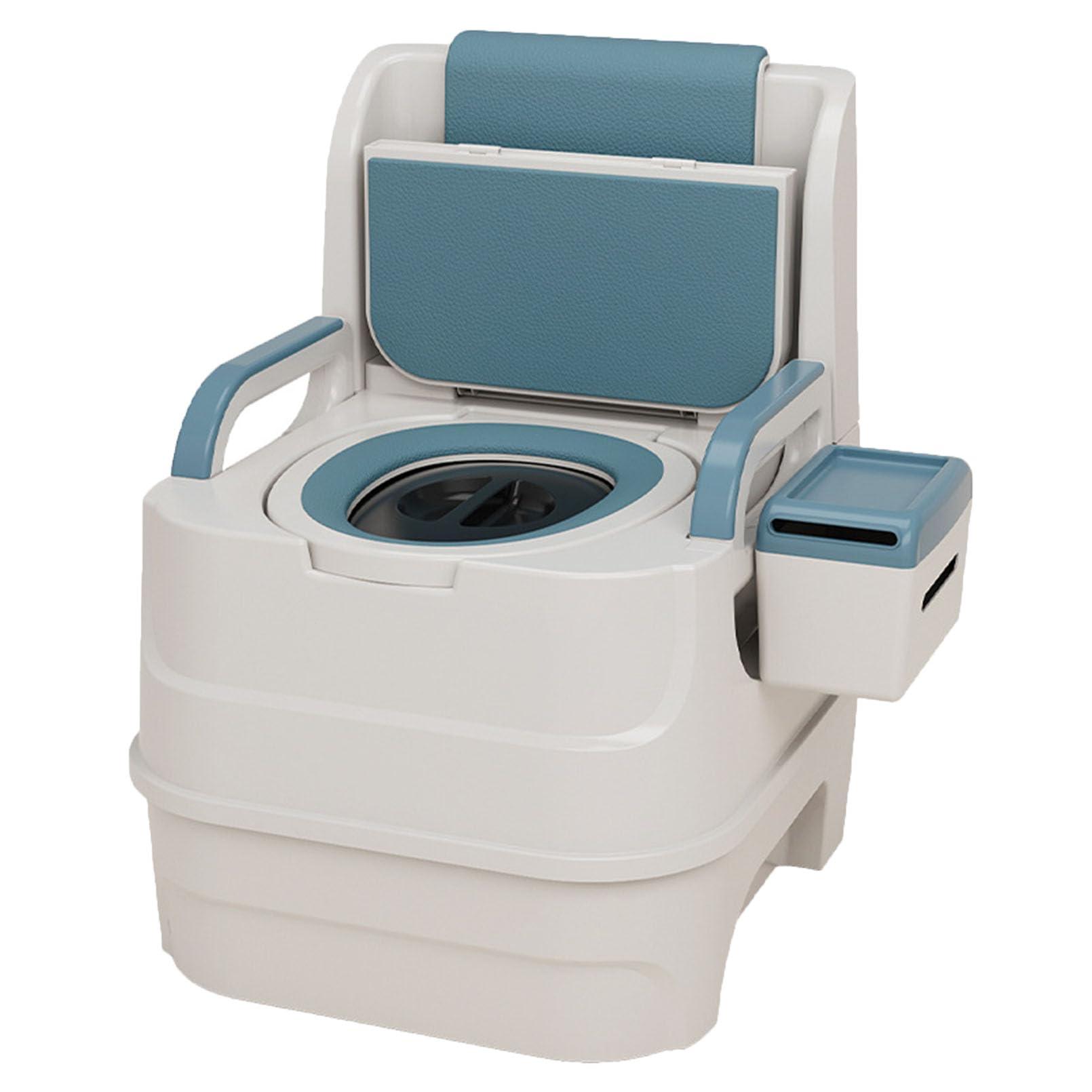 JATIBOSH Commode with Padded Seat and Backrest, Durable Toilet Chair for Adults and Seniors, Removable Pail, Drop Down Arms for Easy Transfer, 300 Lb. Weight Capacity, PP-Material, Blau