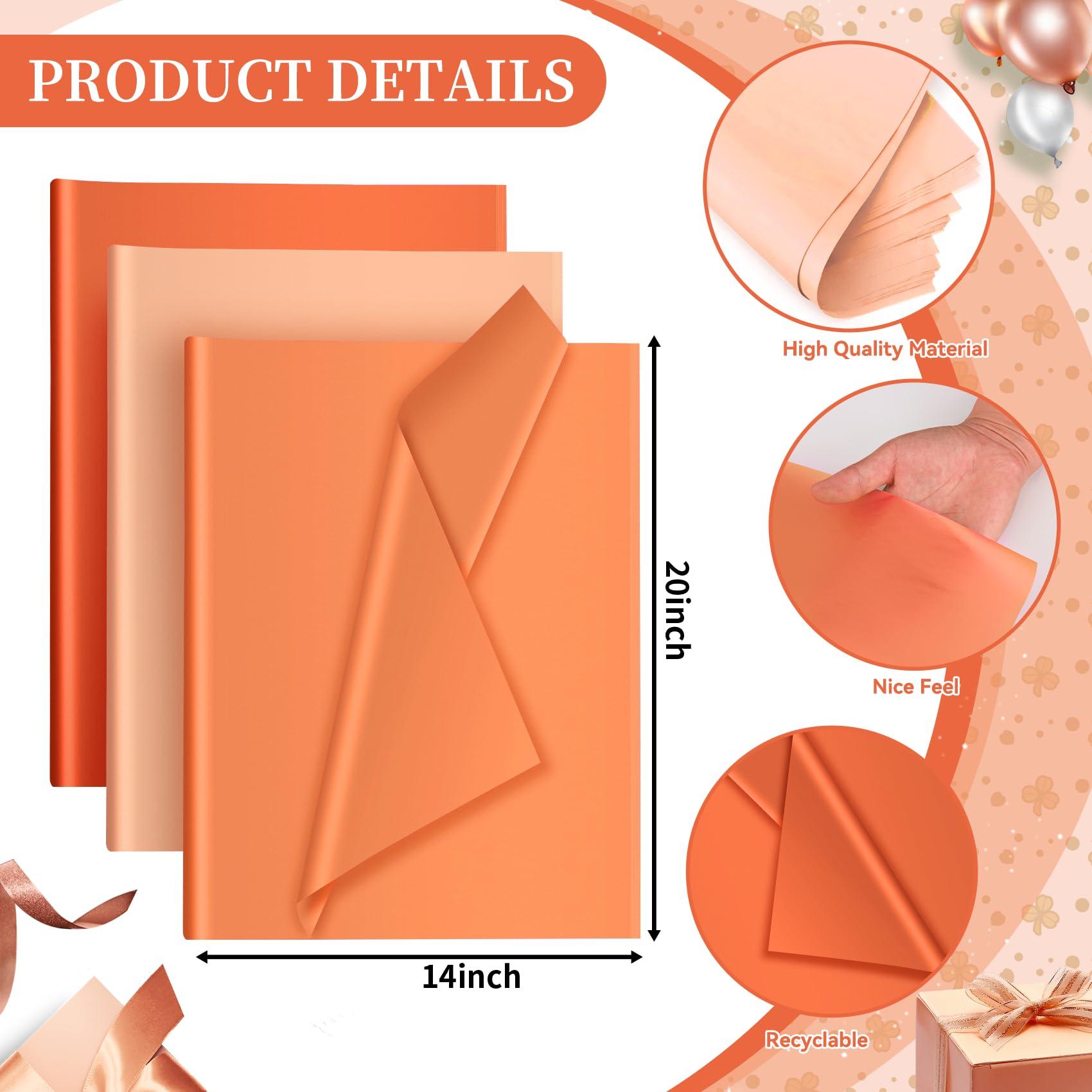Hlonon 30 Sheets Orange Tissue Paper for Packaging Gift Bags Decoration, Gift Wrap Tissue Paper Bulk for Weddings Birthday DIY Project Christmas Halloween Thanksgiving Gift Wrapping Crafts Decor