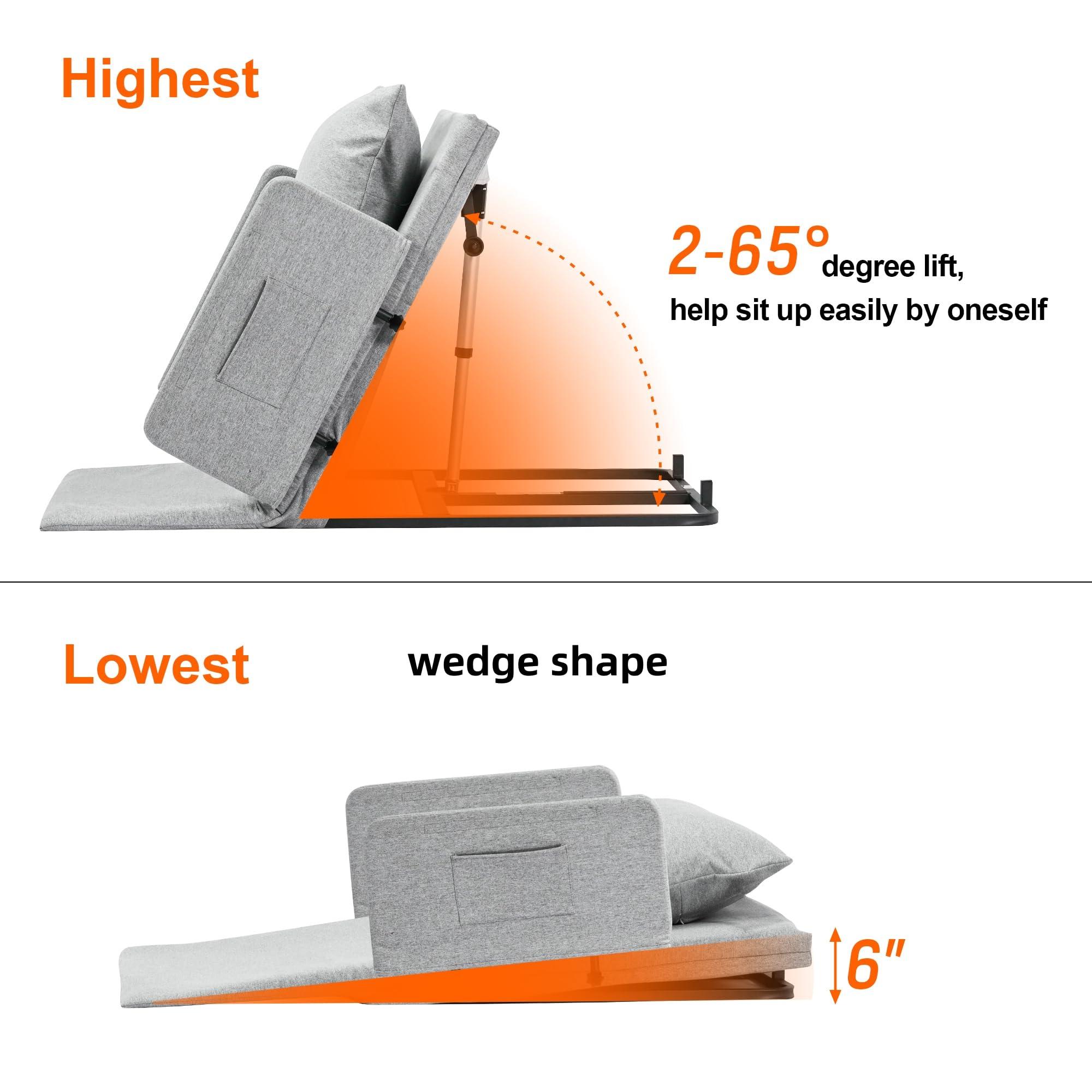 Skuehod Skuehod Electric Power Lifting Adjustable Bed Back Rest for Patient Back Lumbar Support, Assist Elderly to Get Out of Bed Easily, Removeable Bedrails with Pocket, 300lbs Capacity