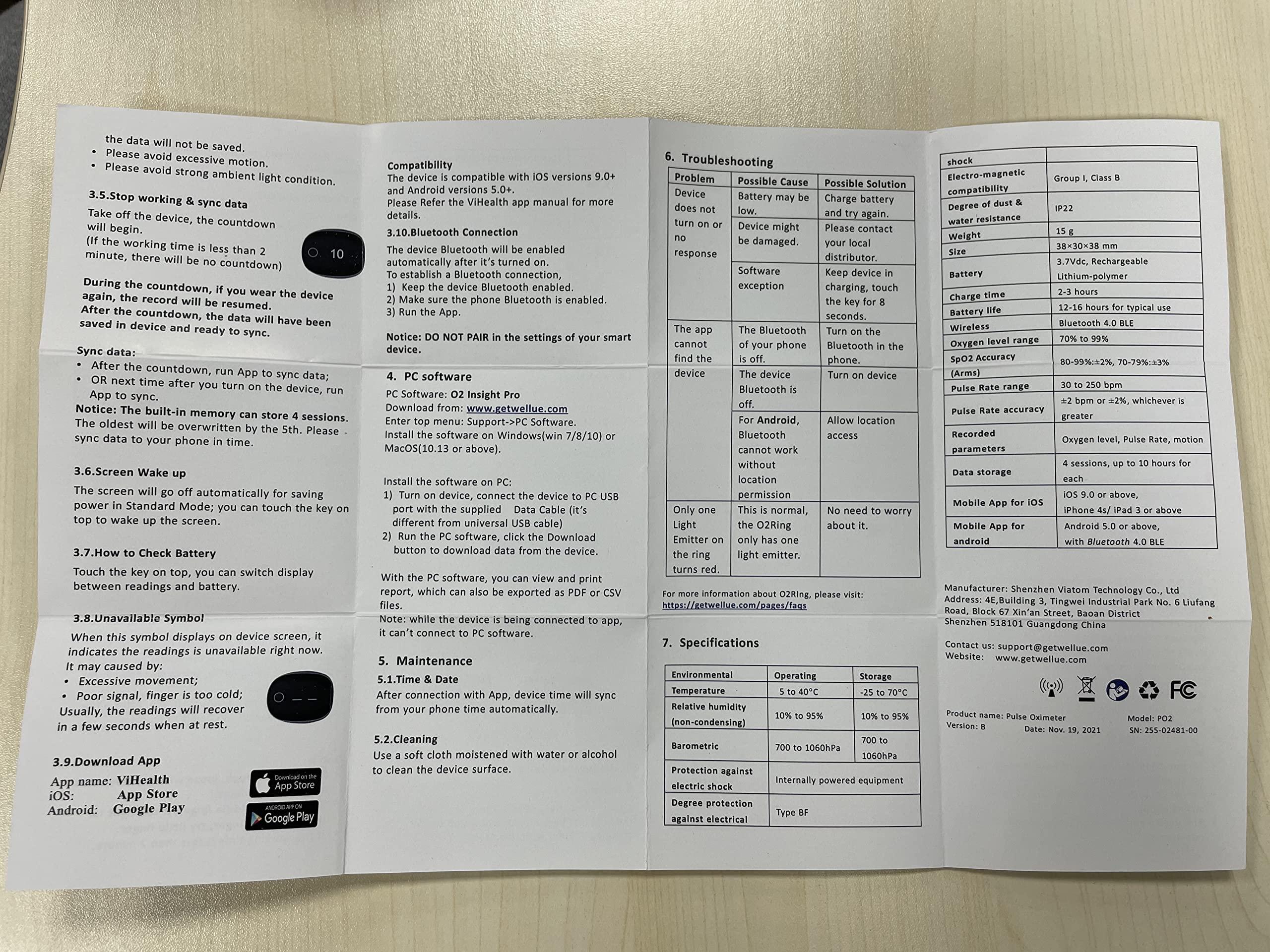 Wellue Wellue O2ring Pulse Oximeter - Rechargeable Bluetooth Oxygen Saturation Monitor with Reminder| Wearable O2 Meter Continuous Tracking of Oxygen Level and Pulse Rate with Free APP & PC Software