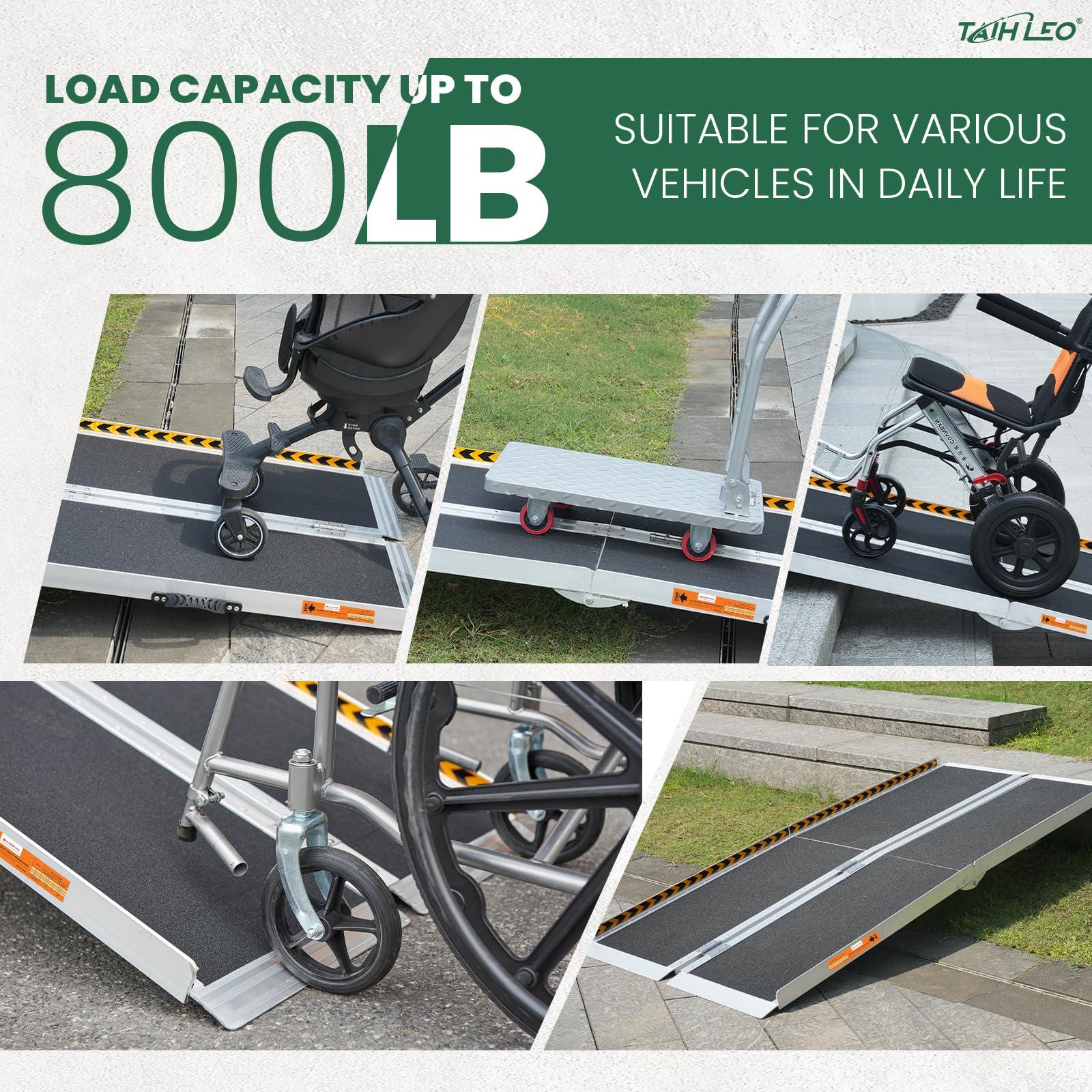 TaiH Leo TaiH Leo 3FT & 7FT Wheelchair Ramps, 800 LBS Capacity Wheel Chair Ramp, Portable Wheelchair Ramp Scooter Ramp, for Home, Steps, Stairs, Doorways, Curbs Black