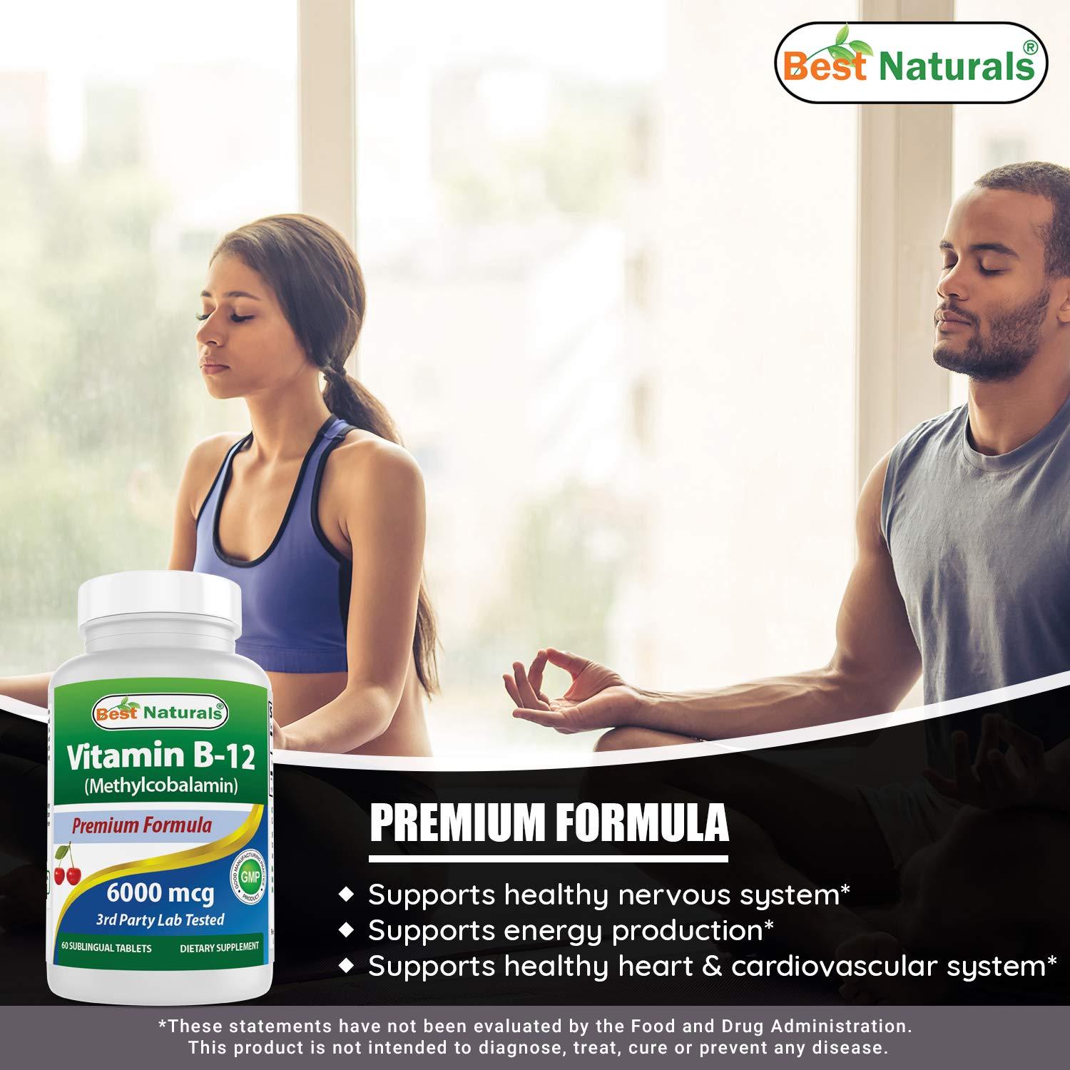 Best Naturals Best Naturals Vitamin B-12 as Methylcobalamin (Methyl B12), 6000 mcg 60 Sublingual Tablets (60 Count (Pack of 3))