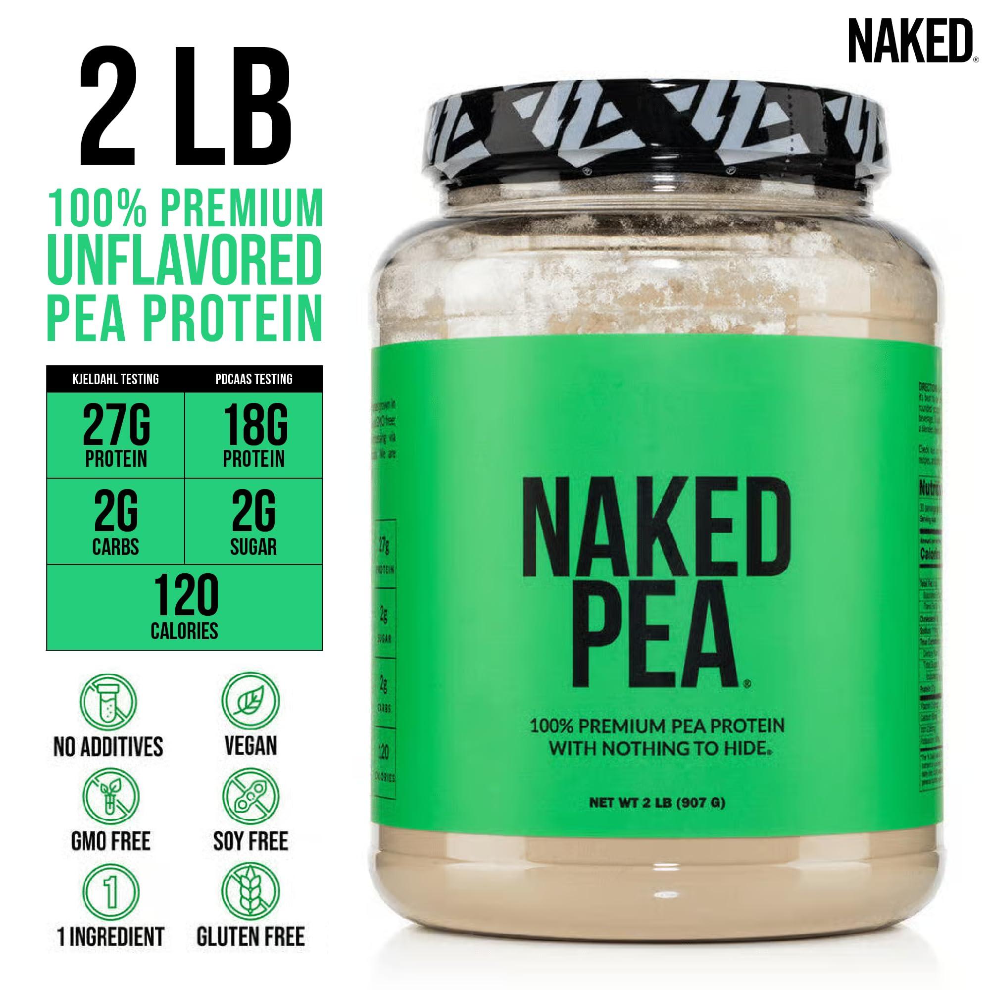 NAKED NAKED Pea - 2LB 100% Pea Protein Powder from North American Farms - Unflavored Vegan Pea Protein Isolate - Plant Protein Powder, Easy to Digest - 30 Servings
