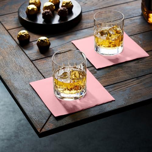 NAPEREE Disposable Cocktail Napkins Pink Paper, [200 Pack] 10\" x 10\" 2-Ply Quilted Pink Beverage Napkins For Bar, Cafe, Weddings, Party Or Kitchen