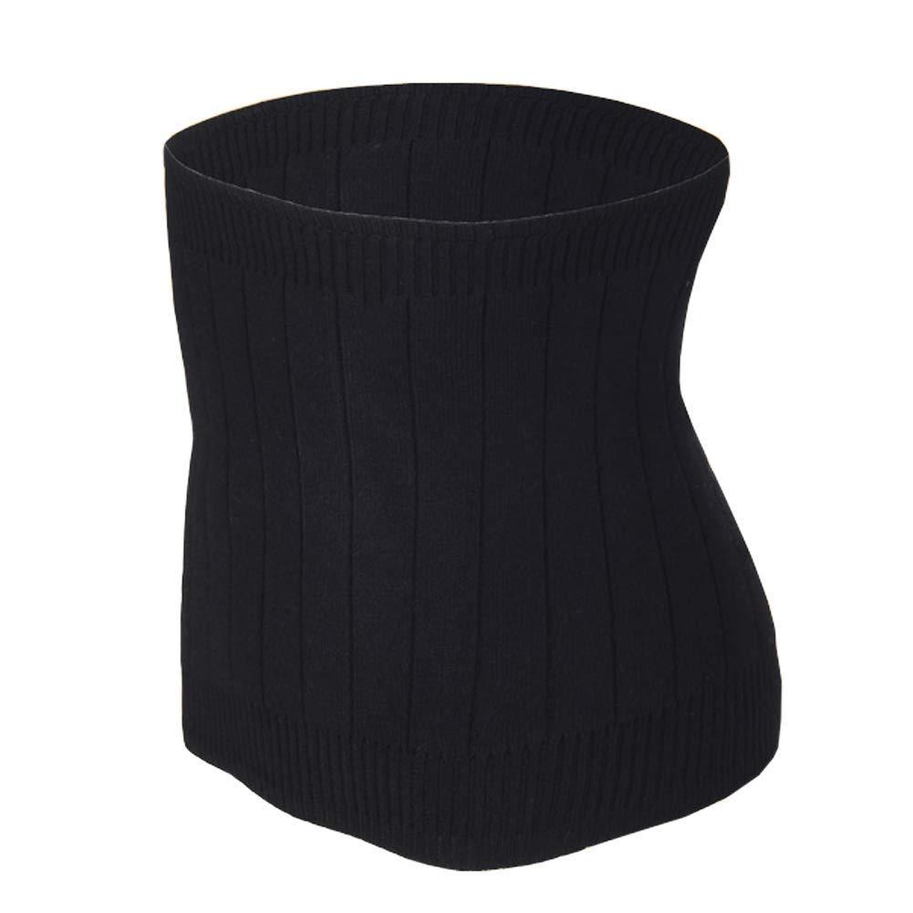 Greenery-GRE Soft Warm Knit Compression Waistband Back Brace Lumbar Support Wrap Slim Waist Trimmer Kidney Binder Belly Stomach Warmer Belt- Help Pain Relief Surgical Recovery (Black, L: for Waistline 35"-42")
