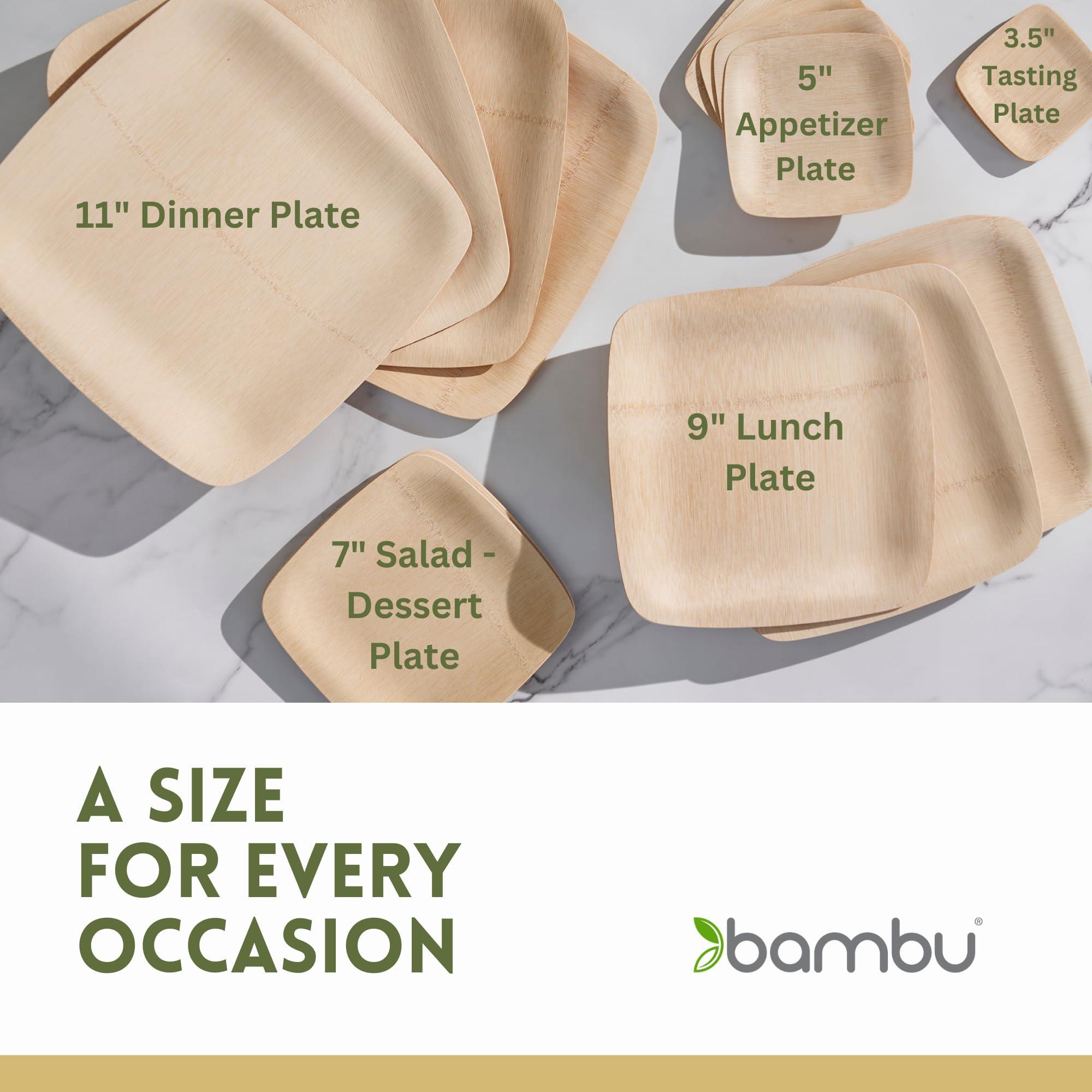 bambu Bambu Pack of 8 - 11 Inch Disposable Bamboo Plates Square, Biodegradable Eco Friendly Products, Bamboo Disposable Plates for Events, Compostable Plate