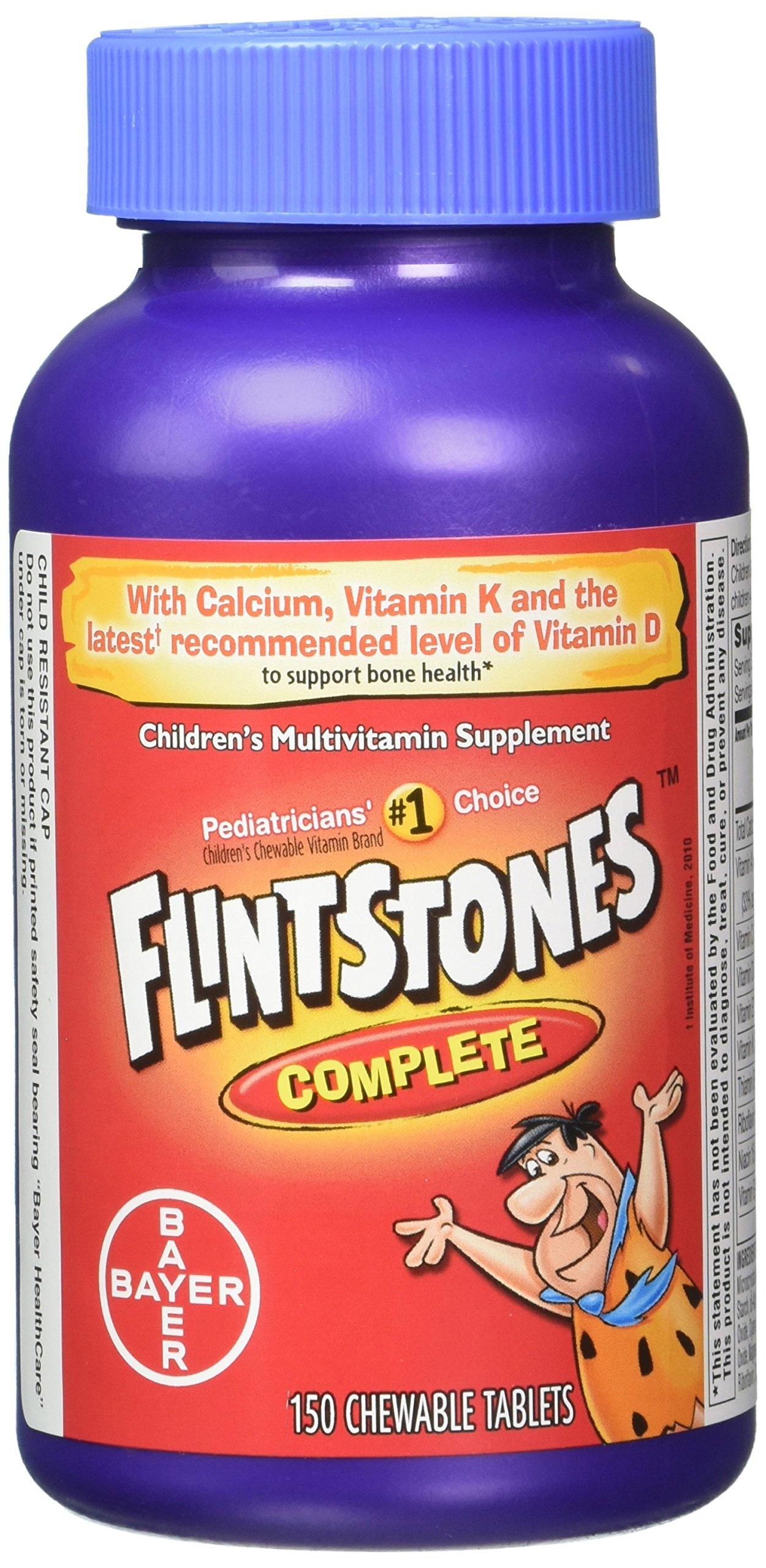 Flintstones Vitamins Flintstones Chewable Kids Vitamins, Complete Multivitamin for Kids and Toddlers with Iron, Calcium, Vitamin C, Vitamin D & more, 300ct (Pack of 2 150 Count Bottles)