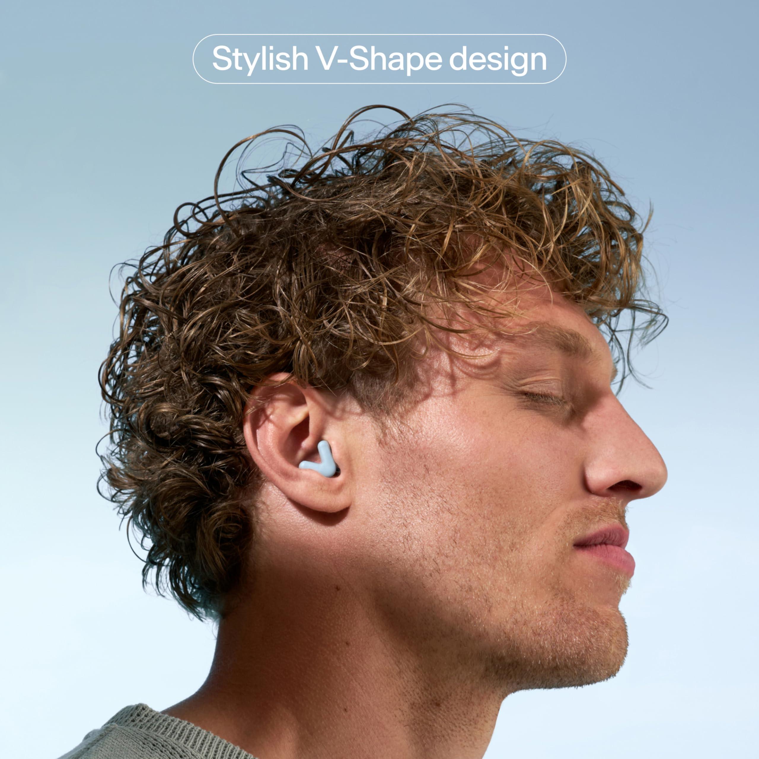 Alpine Alpine Silence Ear Plugs for Sleep, Focus & Travel - V-Shape Snug Fit & Soft Oval Tips 4 Sizes XS/S/M/L - Comfortable, Reusable Hearing Protection - 22dB Blue