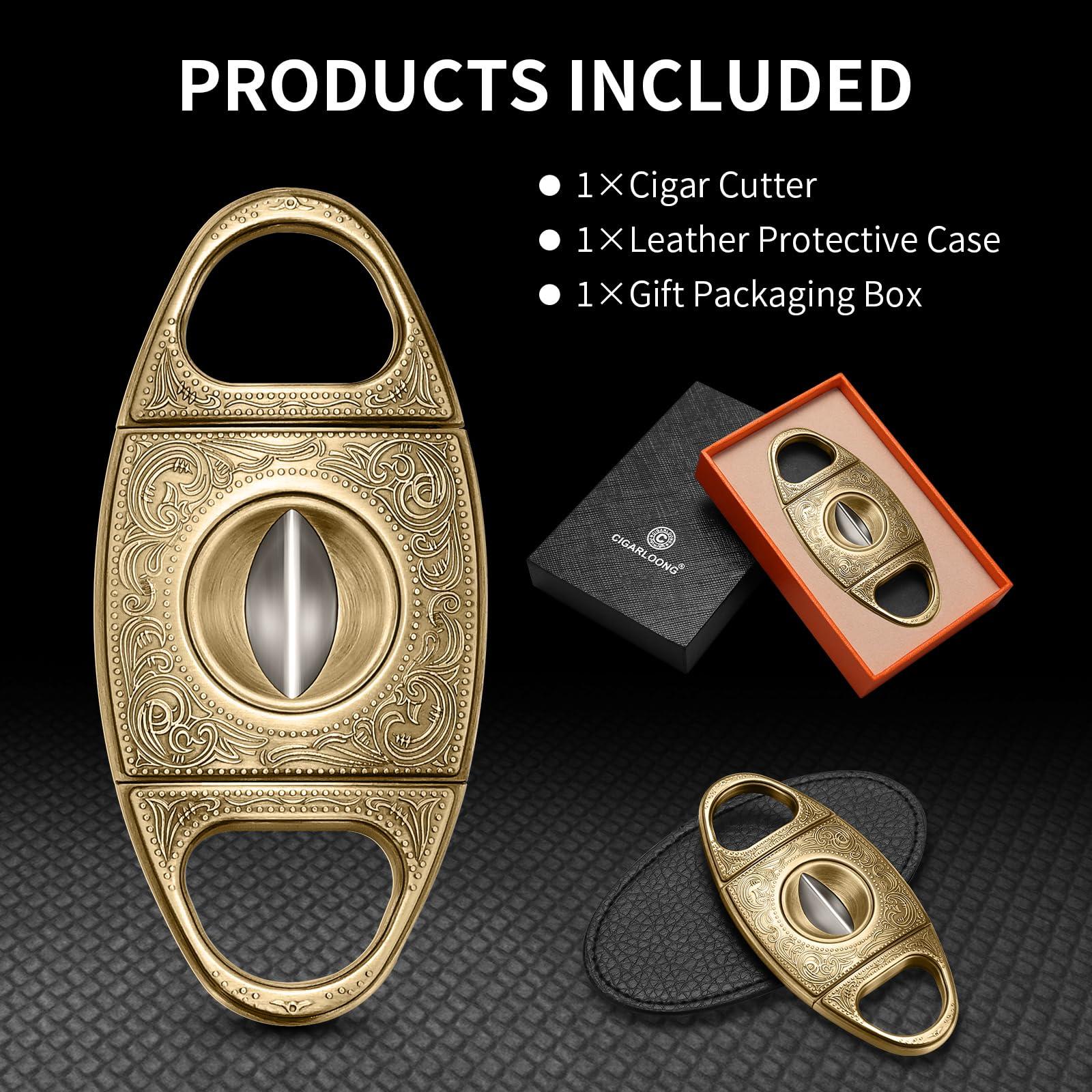 hancigar HANCIGAR V-Cut Cigar Cutter Stainless Steel Vintage Carved Cigar Guillotine Scissors Sharp Edge with Gift Box (Bronze) Gifts for Men
