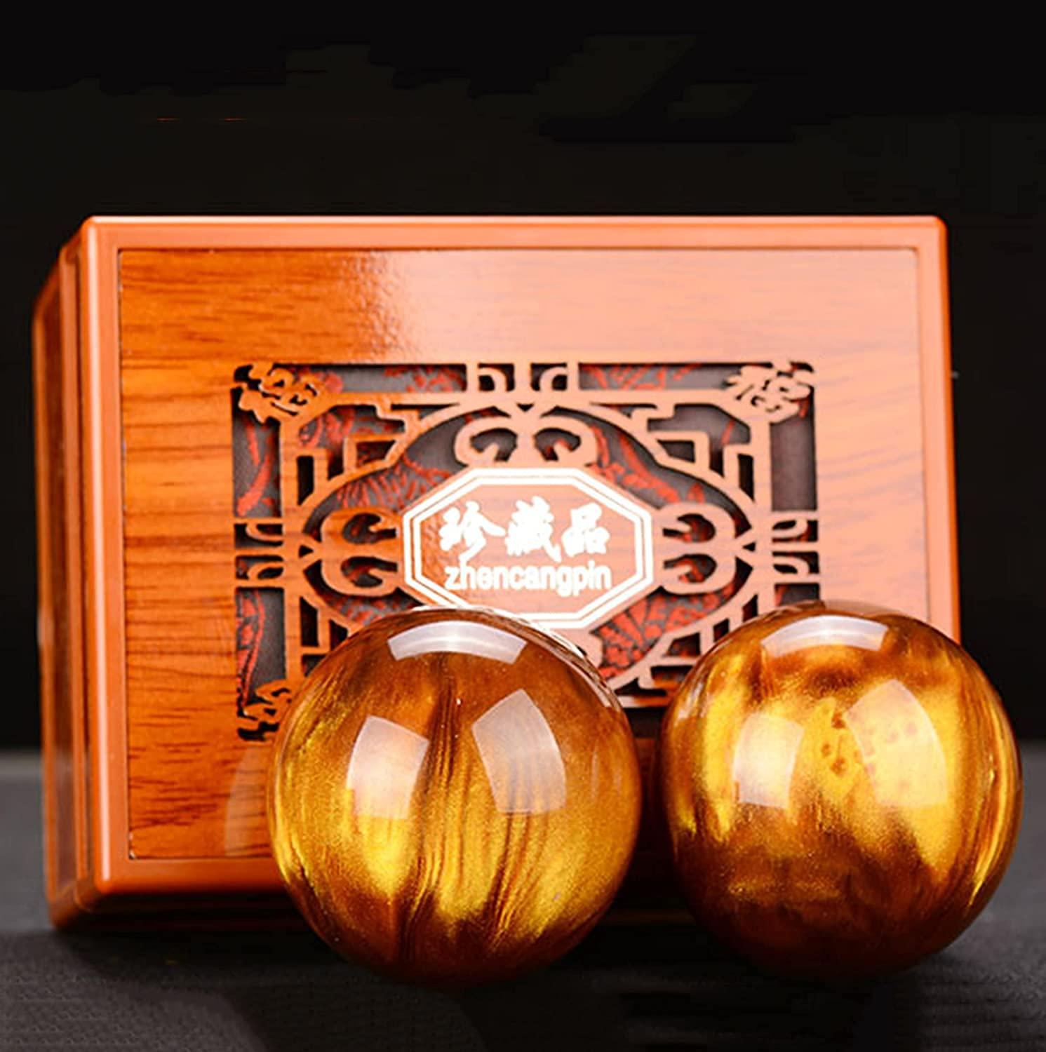 ZHANGDONG ZHANGDONG Baoding Balls Chinese Exercise Balls Stress Balls for Adults 2 Inch Chinese Health Exercise Massage Balls, Massage Natural Stone Health Ball Box for Hand Therapy, Exercise(Color:Beeswax)