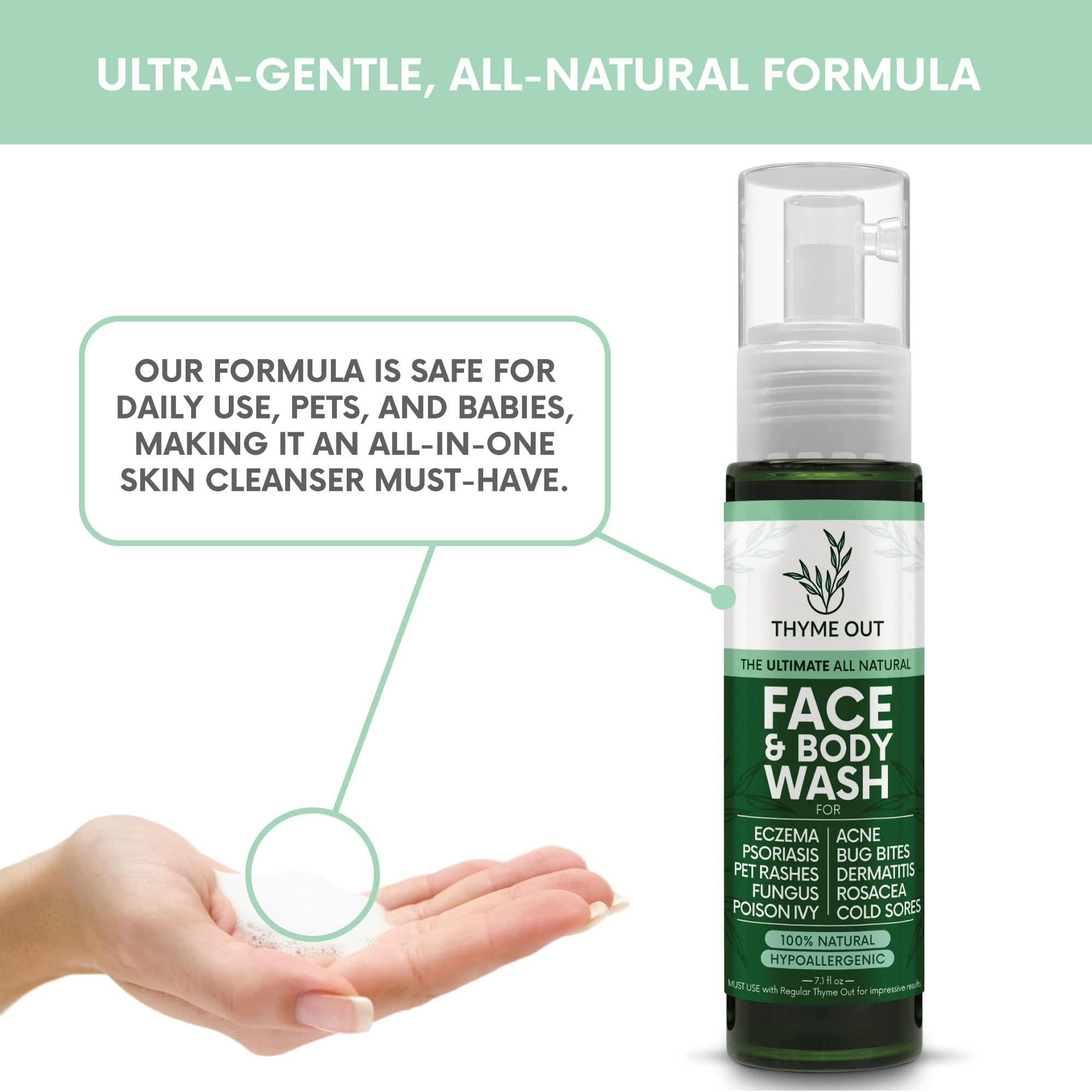 Thyme Out Thyme Out All Natural Face & Body Wash for Eczema, Psoriasis, Pet Rashes, Poison Ivy, Acne, Bug Bites, Dermatitis, Rosacea & Cold Sores - Soothes Itching, and Irritation (7.1 oz)