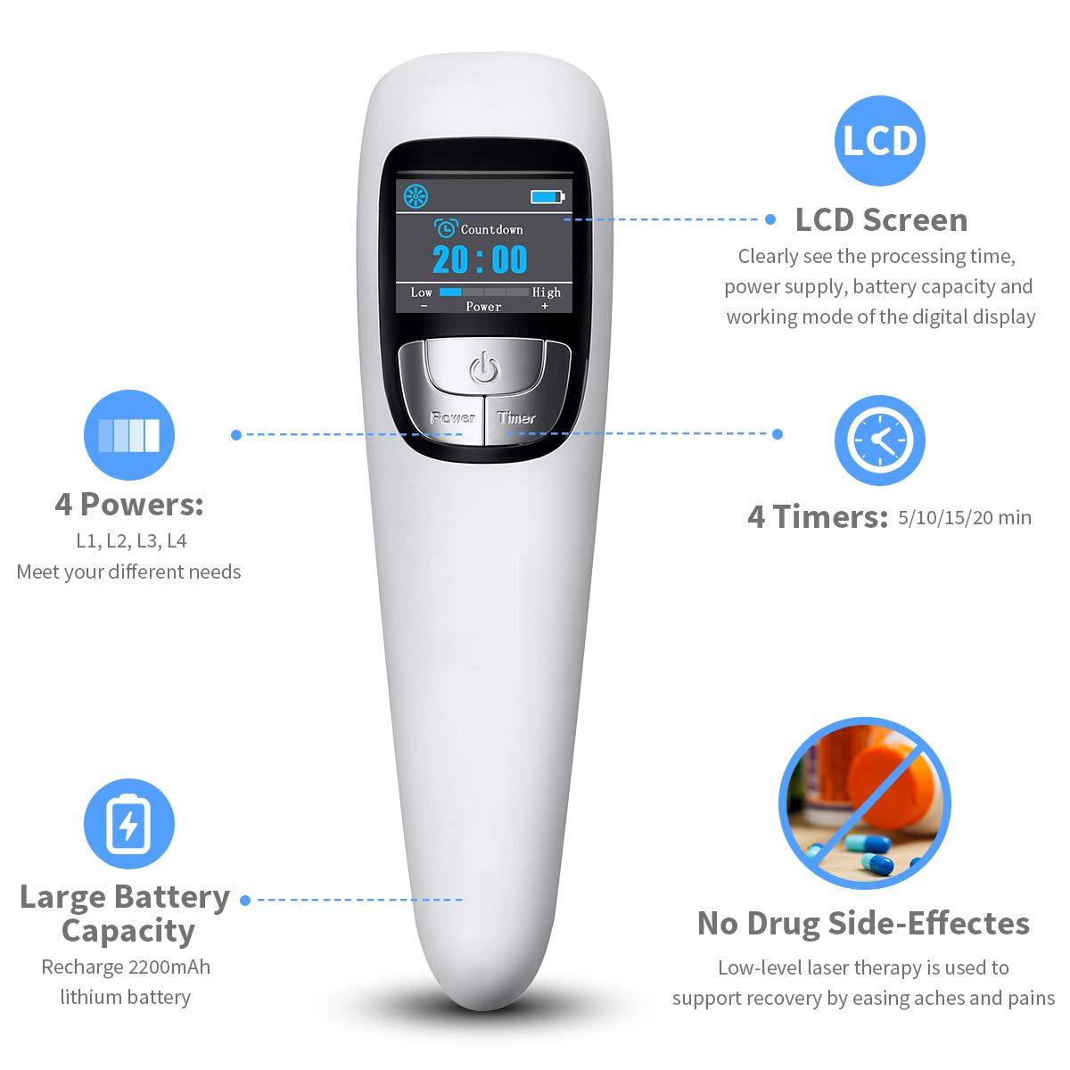 SINORIKO Red Light Therapy Device for Shoulder Back Knee Joint Muscle Pain Relief, 13pcs x 650nm + 3pcs x 808nm, 4 Power + 4 Timer, Handheld Cold Laser Therapy Device for Dogs Pet Horse